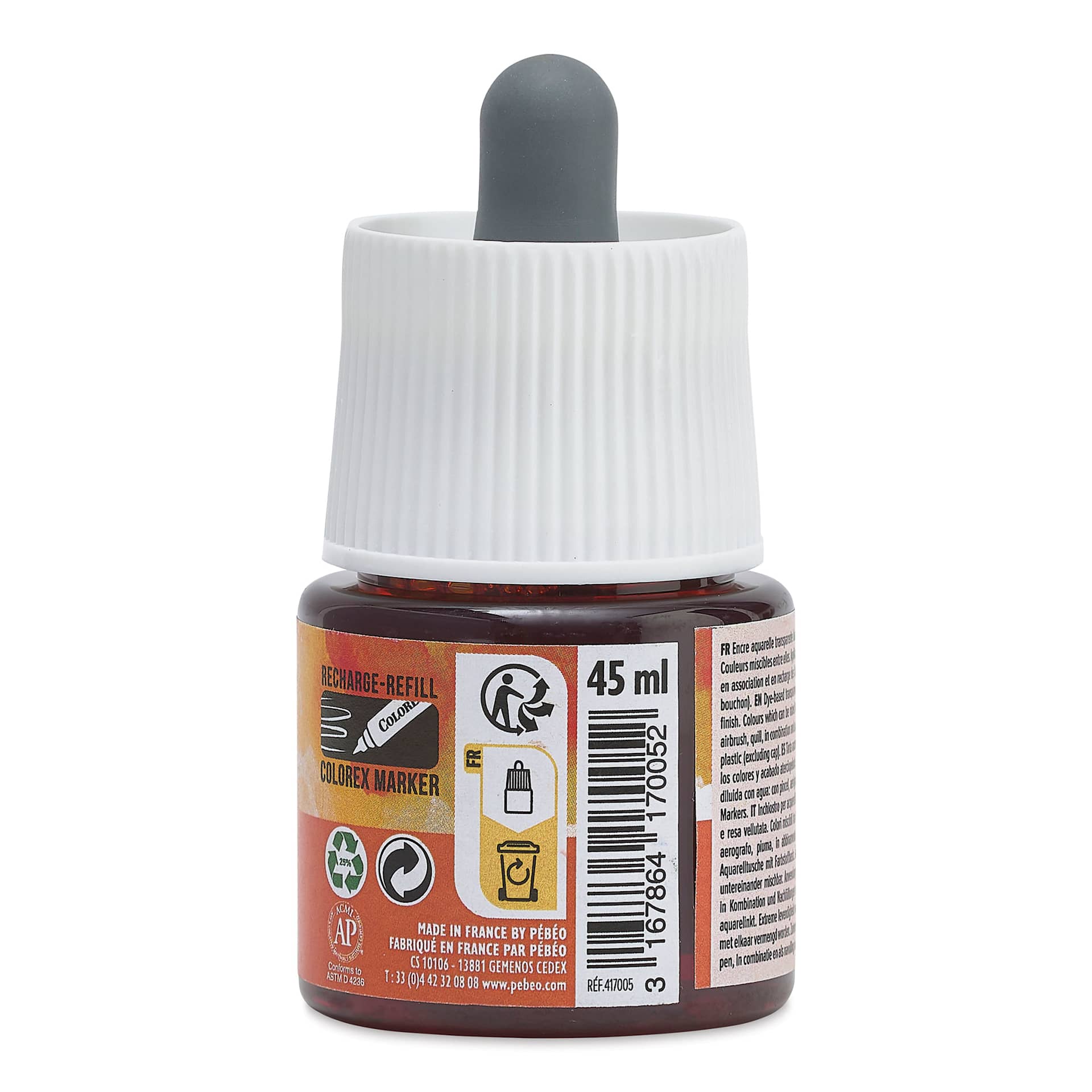 Pebeo Colorex Inks - Orange, 45 ml, back of bottle