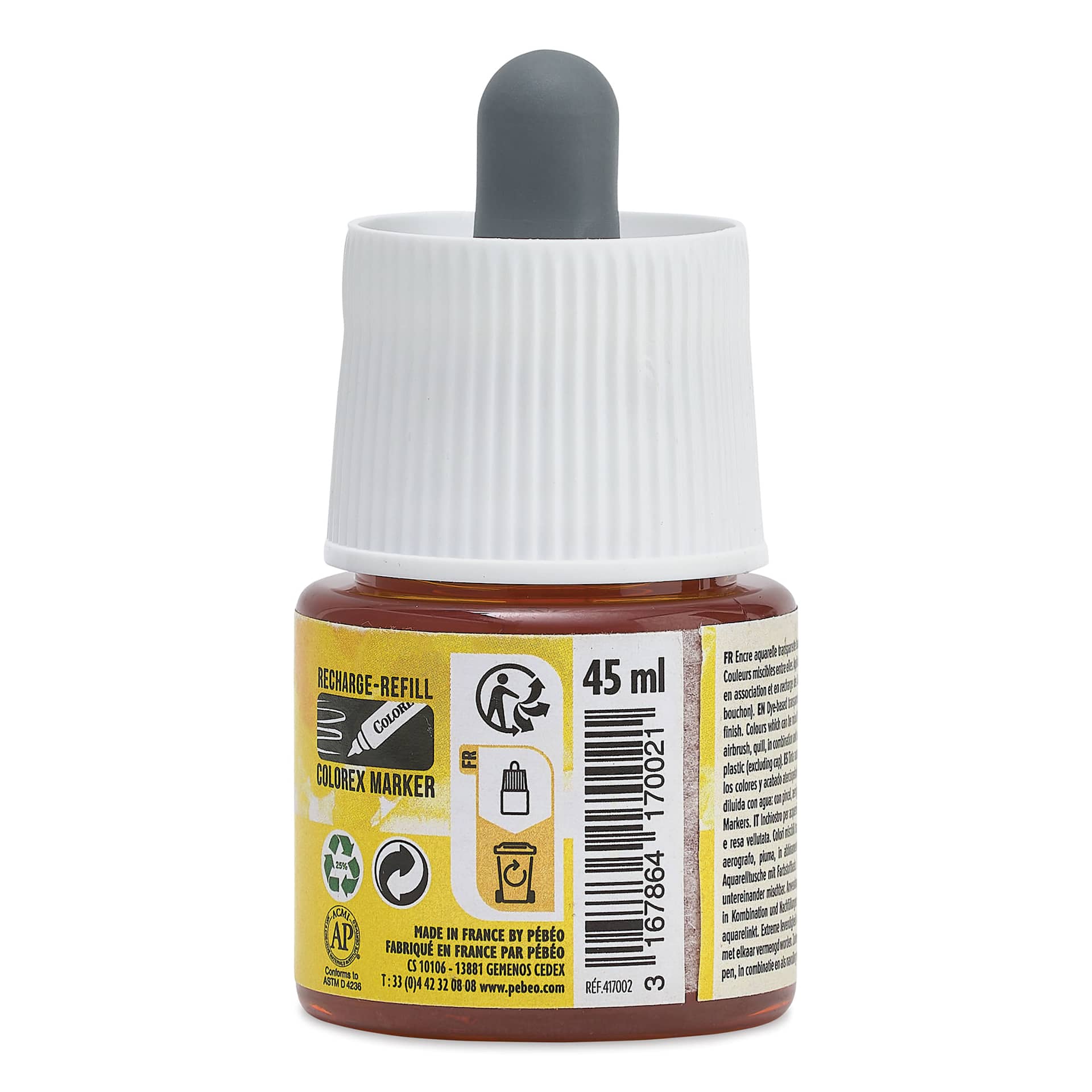 Pebeo Colorex Inks - Primary Yellow, 45 ml, back of bottle