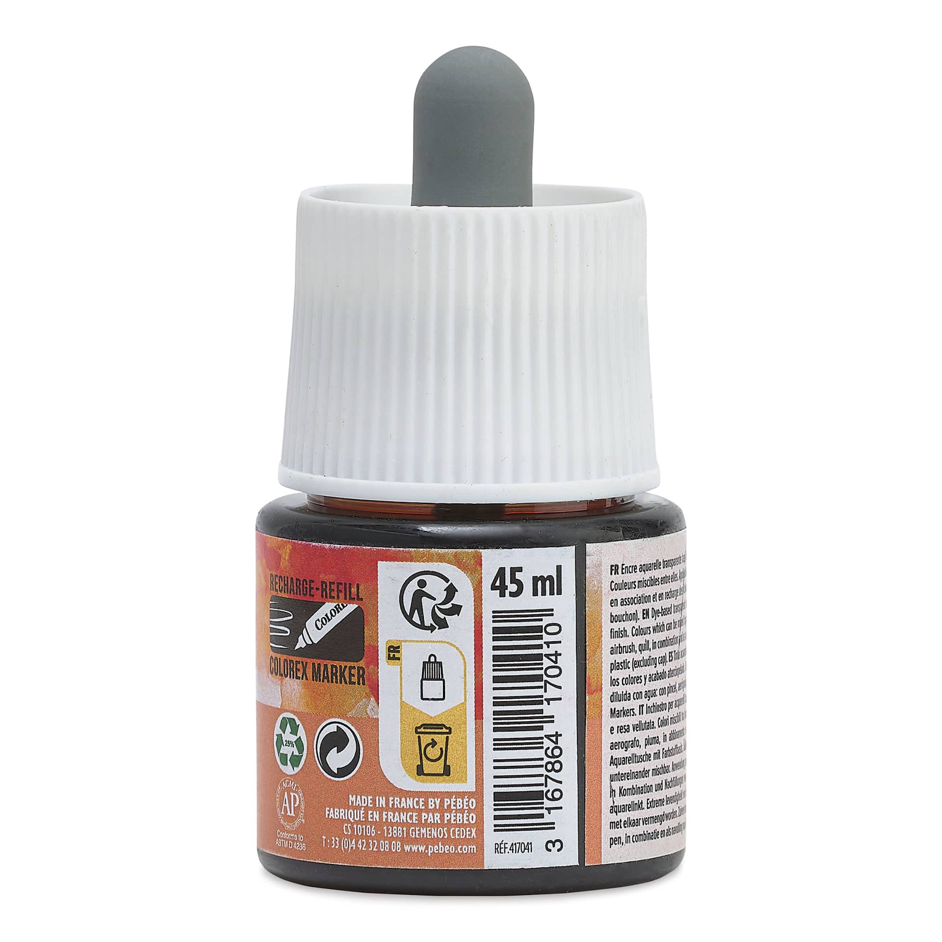 Pebeo Colorex Inks - Mars Orange, 45 ml, back of bottle