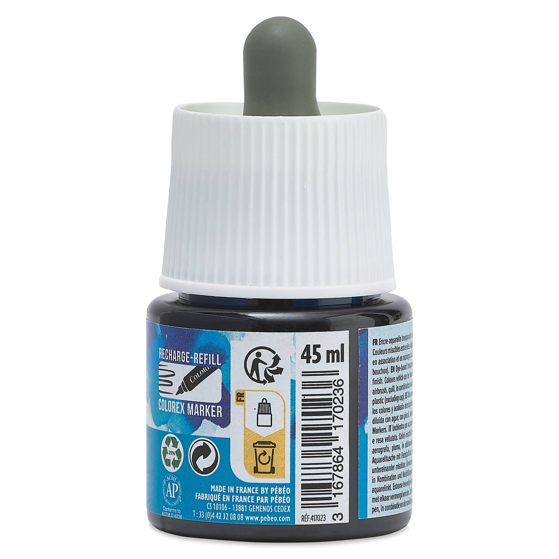 Pebeo Colorex Inks - Light Blue, 45 ml, back of bottle