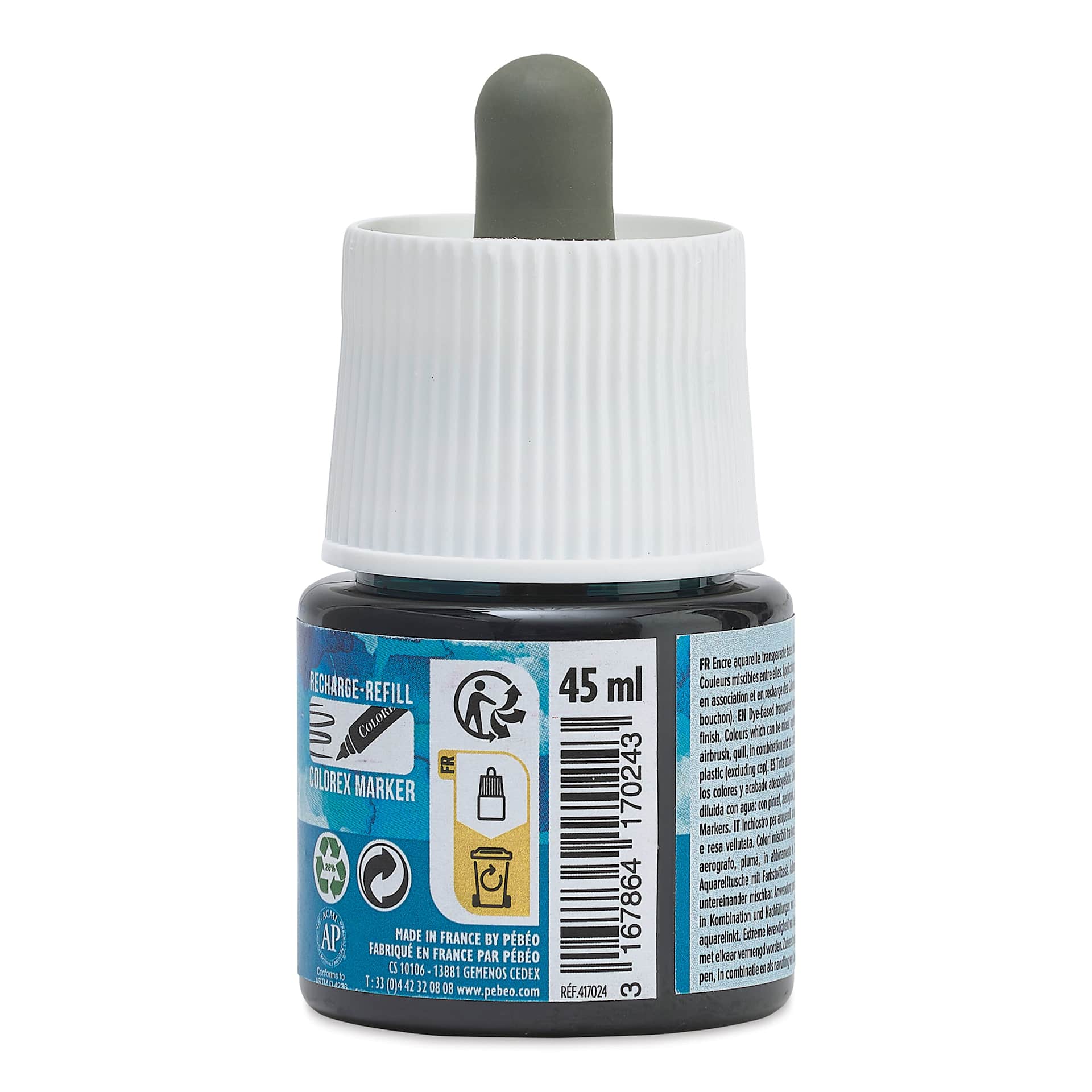 Pebeo Colorex Inks - Turquoise Blue, 45 ml, back of bottle