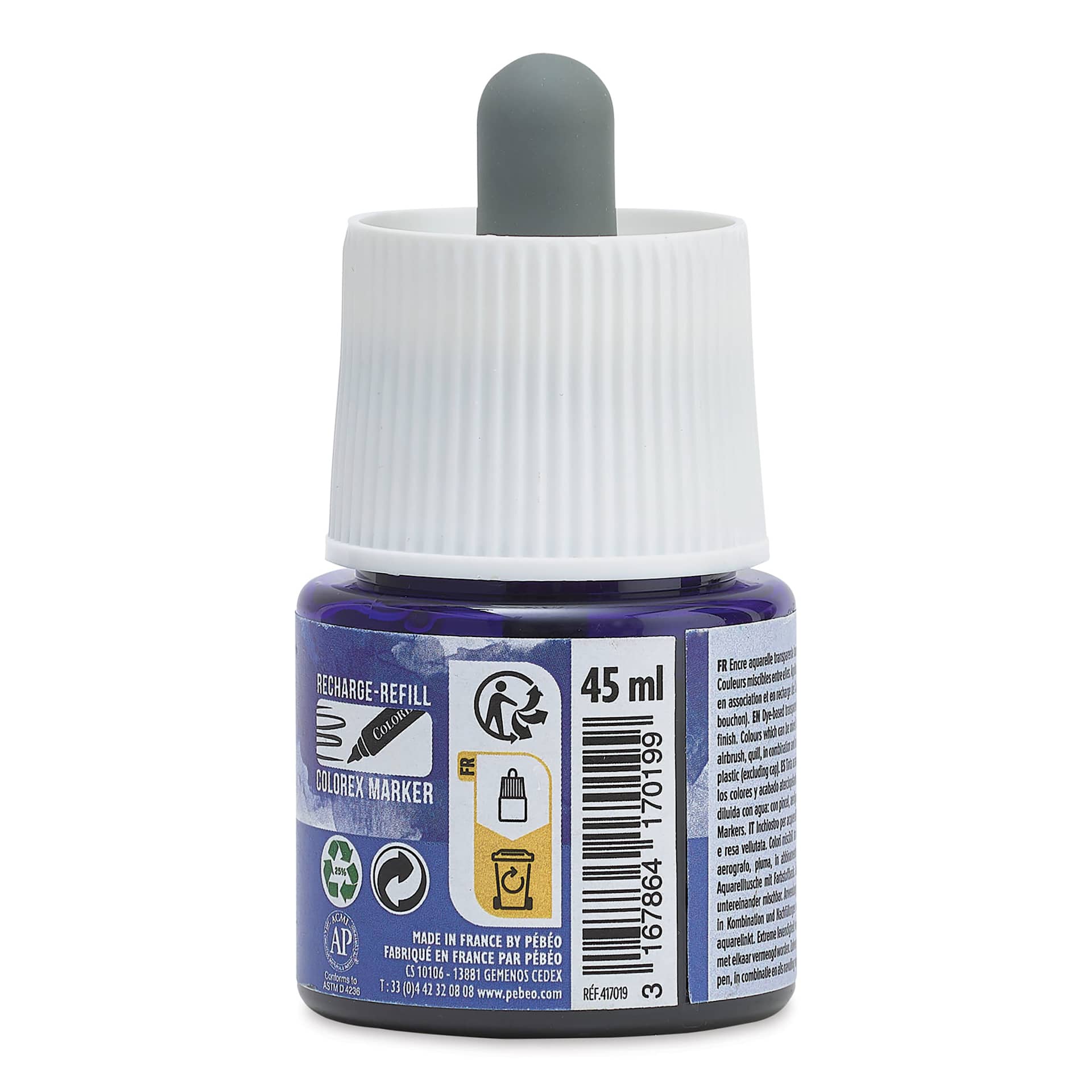 Pebeo Colorex Inks - Cobalt Blue, 45 ml, back of bottle