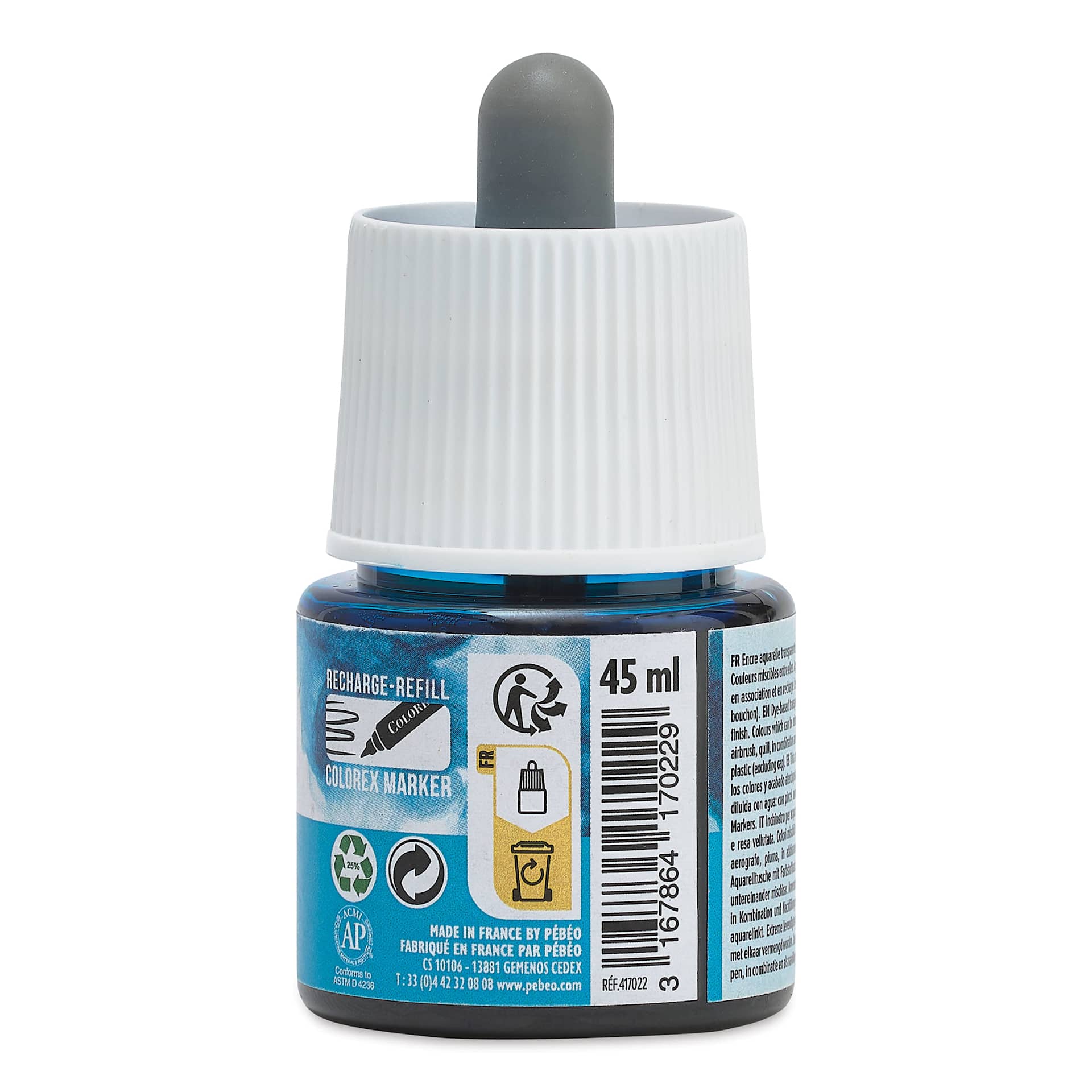 Pebeo Colorex Inks - Cyan, 45 ml, back of bottle