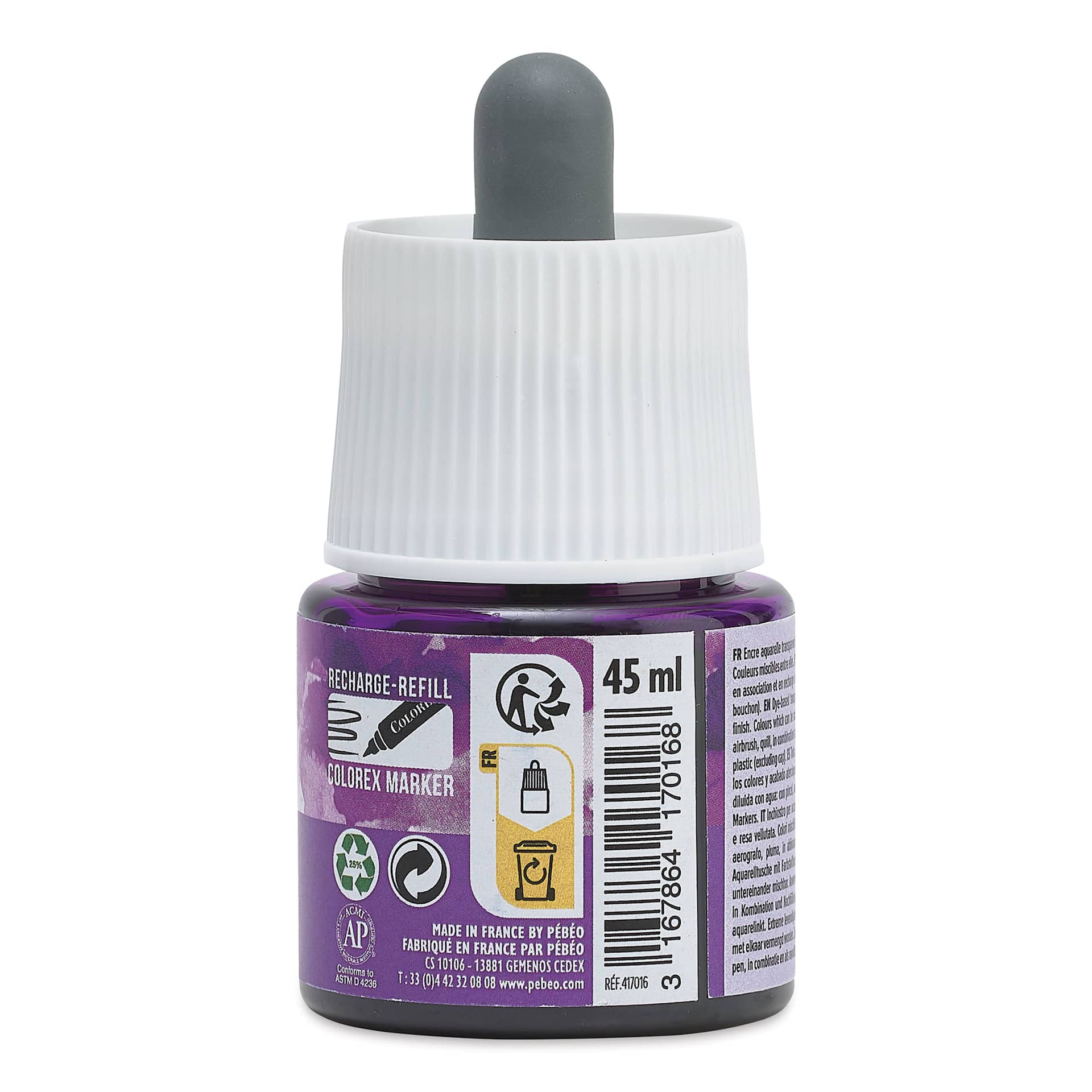 Pebeo Colorex Inks - Violet, 45 ml, back of bottle