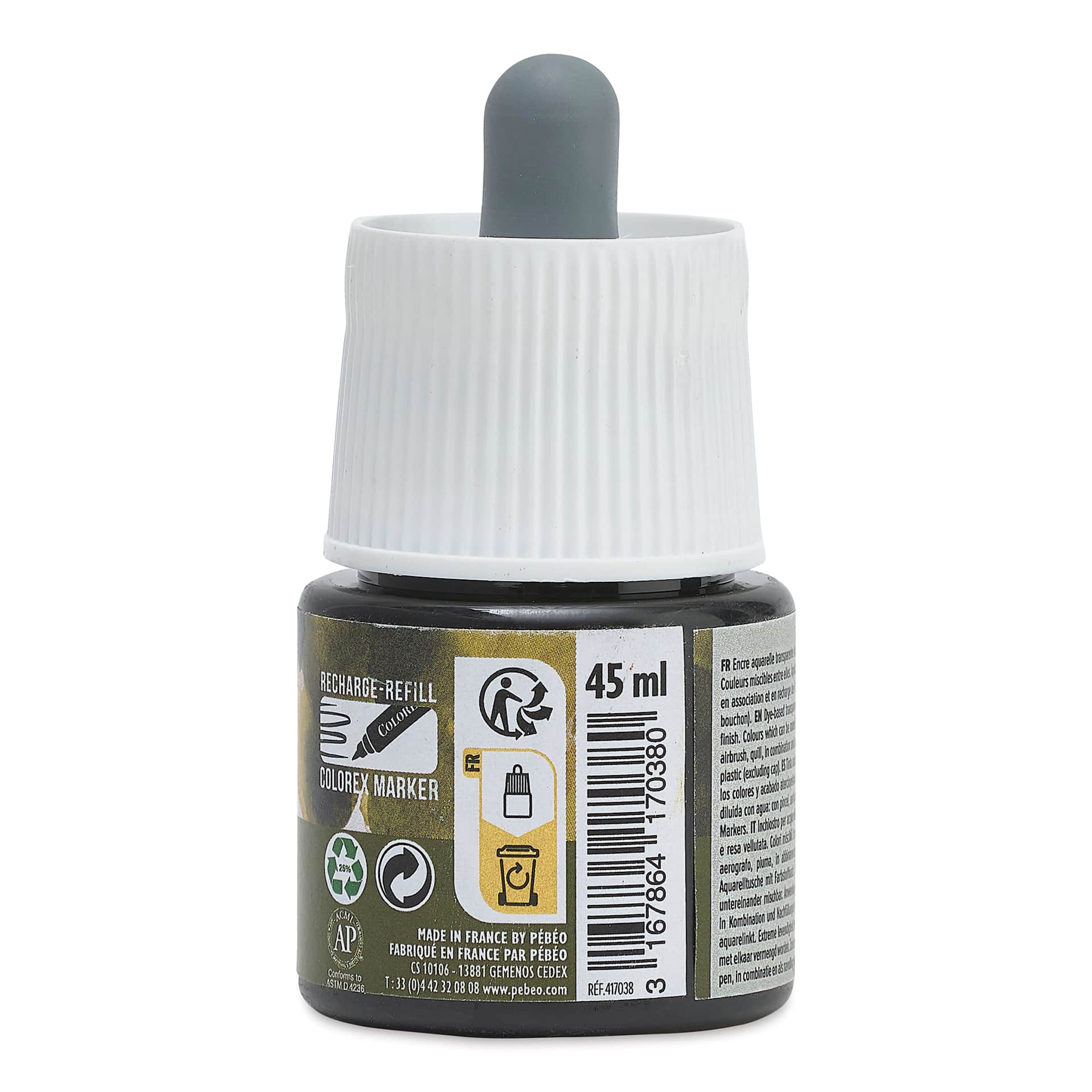 Pebeo Colorex Inks - Olive Green, 45 ml, back of bottle