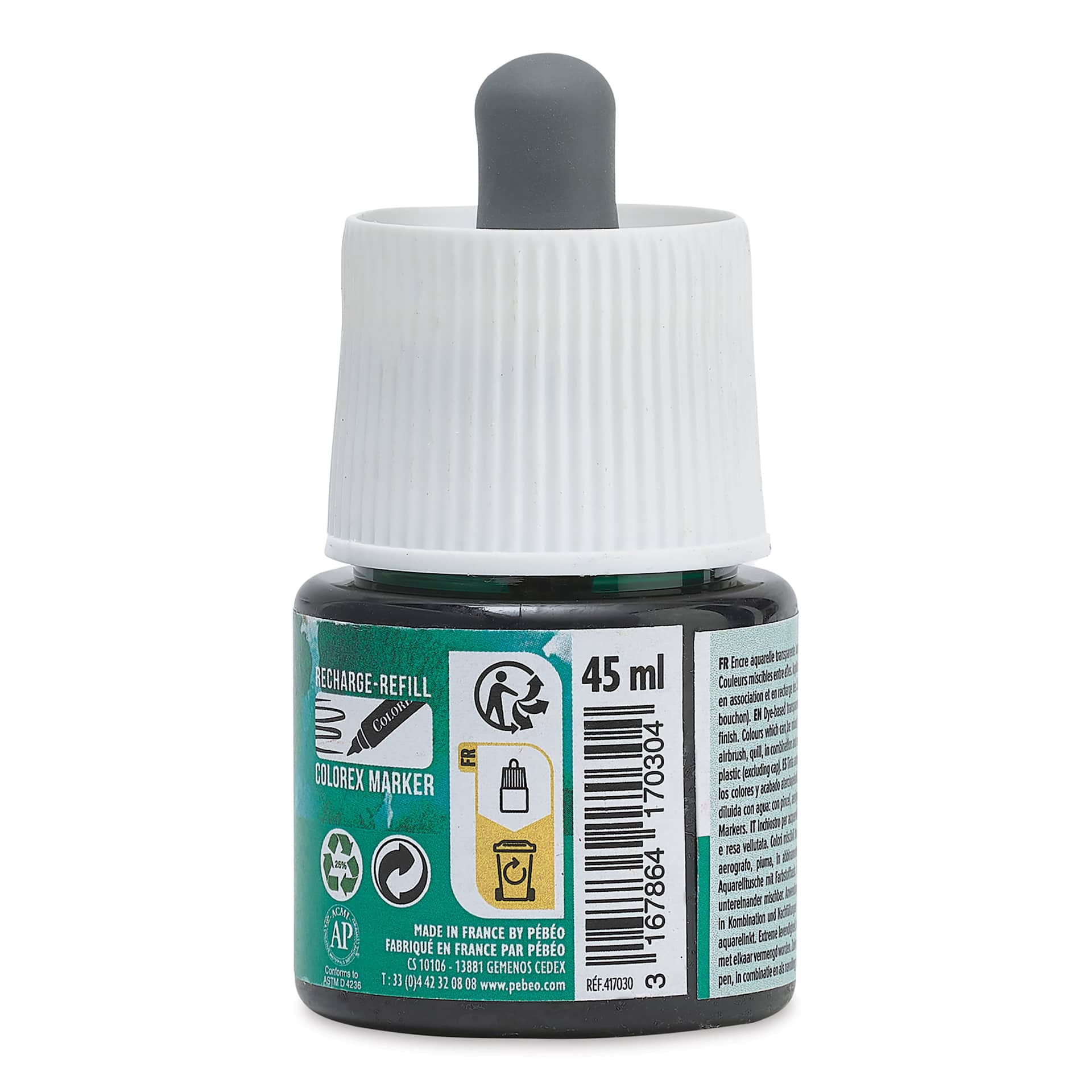 Pebeo Colorex Inks - Forest Green, 45 ml, back of bottle
