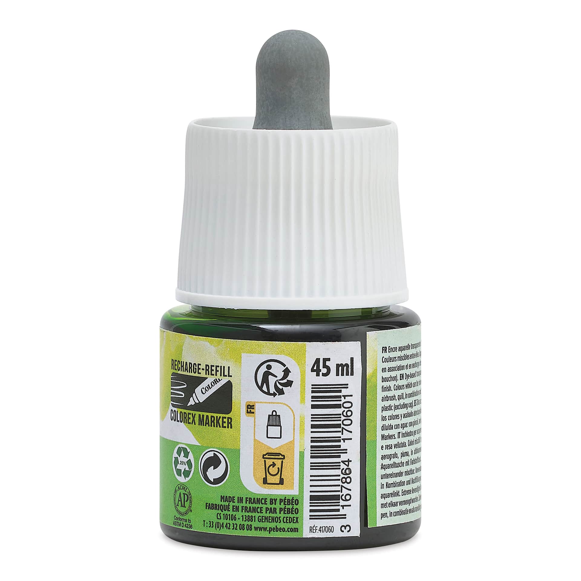 Pebeo Colorex Inks - Fluorescent Green, 45 ml, back of bottle