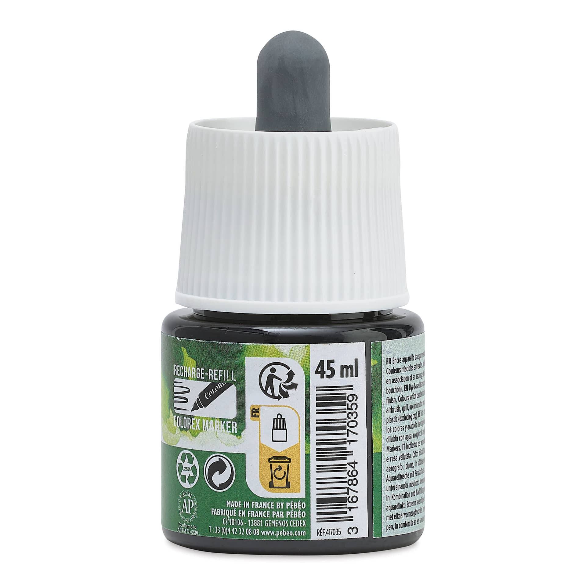 Pebeo Colorex Inks - Moss Green, 45 ml, back of bottle
