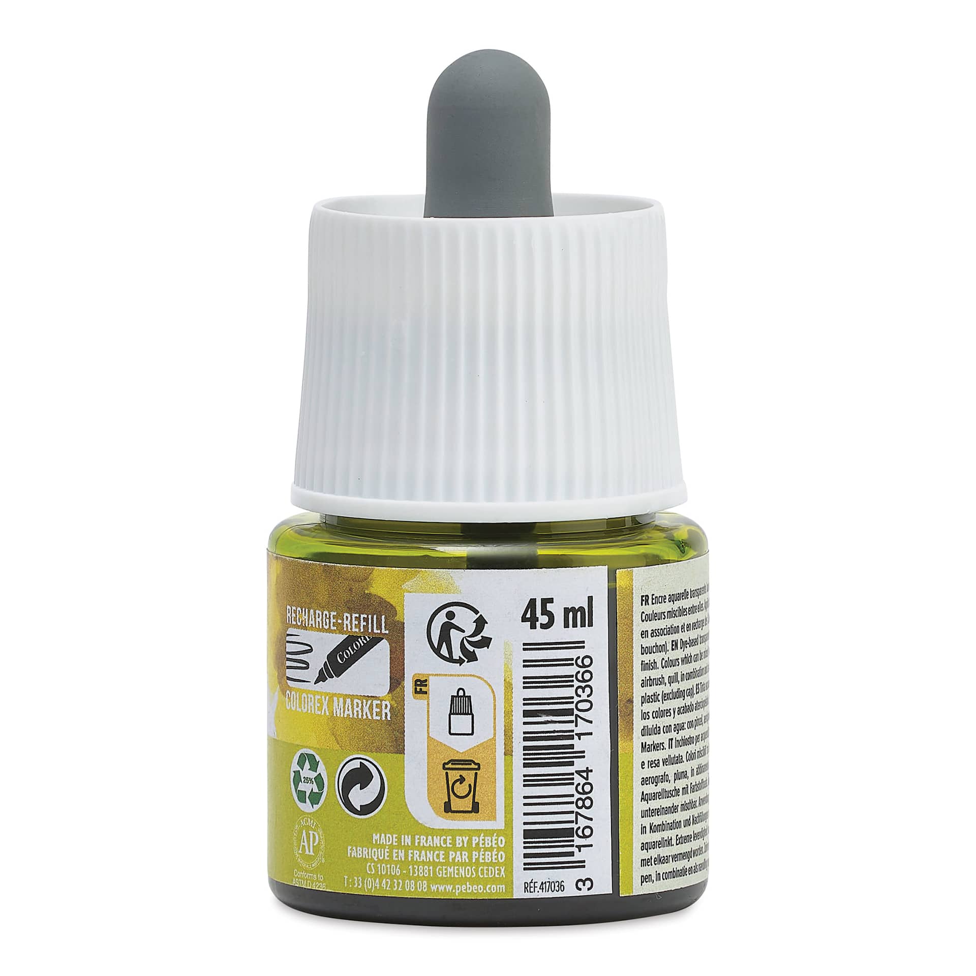 Pebeo Colorex Inks - Chartreuse, 45 ml, back of bottle