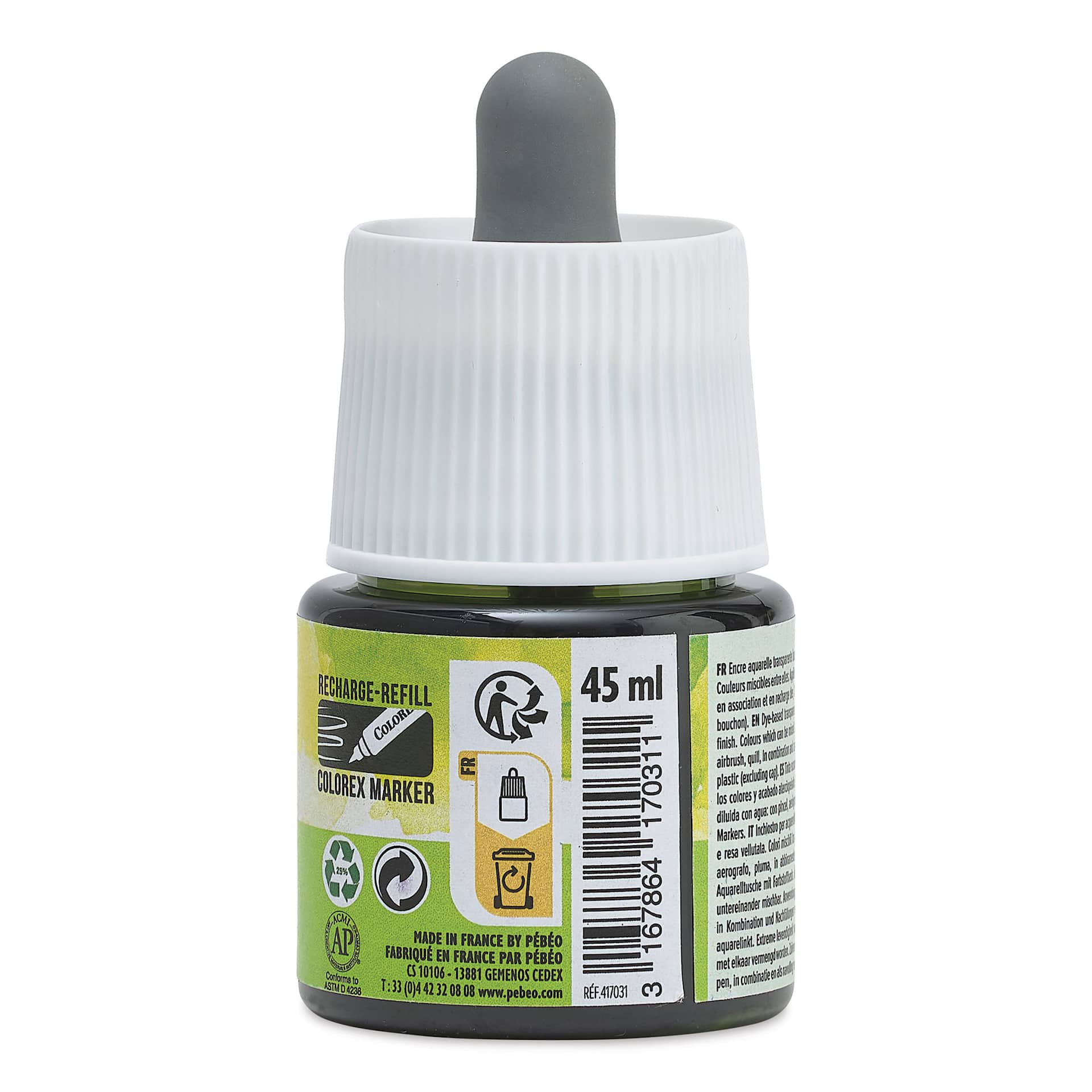 Pebeo Colorex Inks - Yellow Green, 45 ml, back of bottle