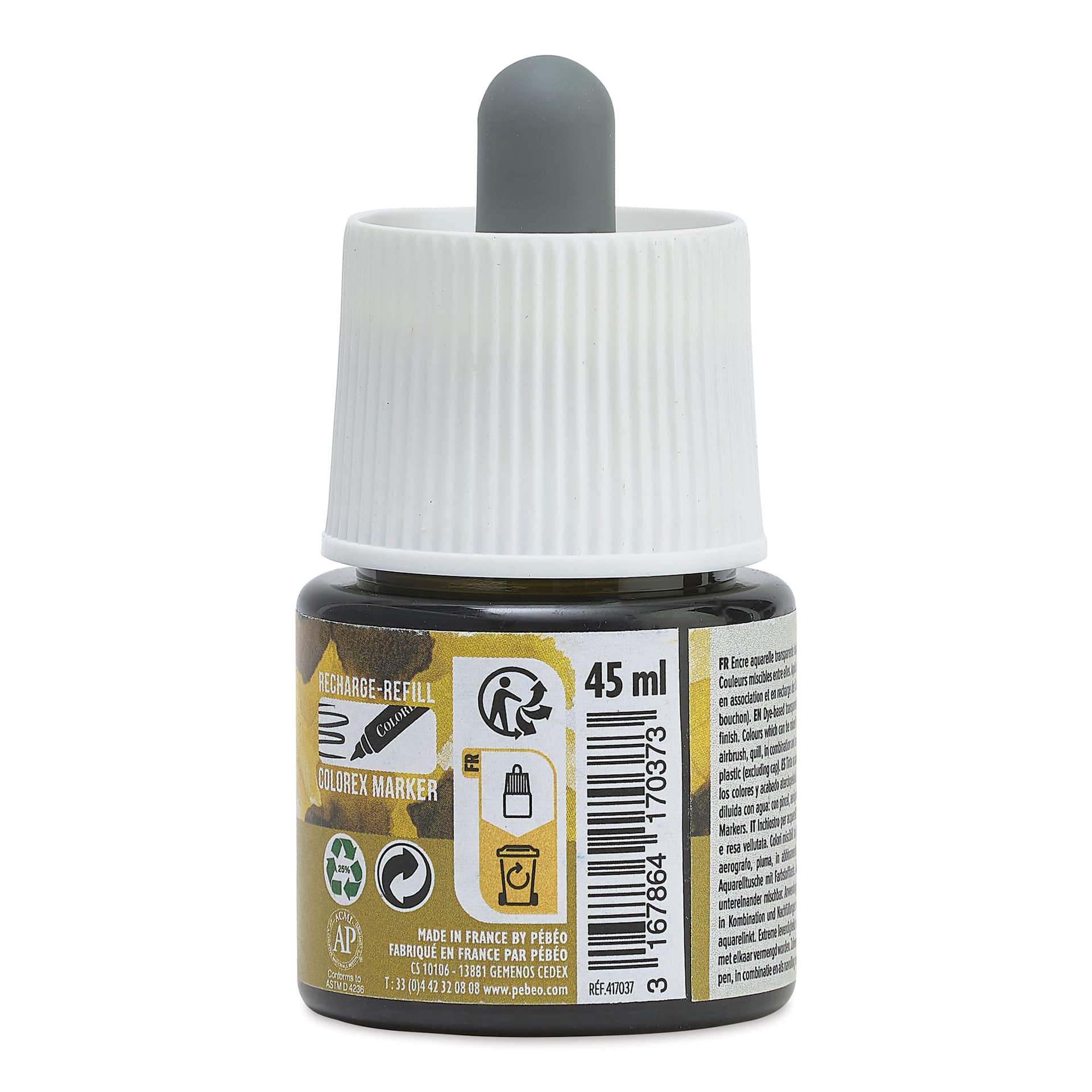 Pebeo Colorex Inks - Green Gold, 45 ml, back of bottle