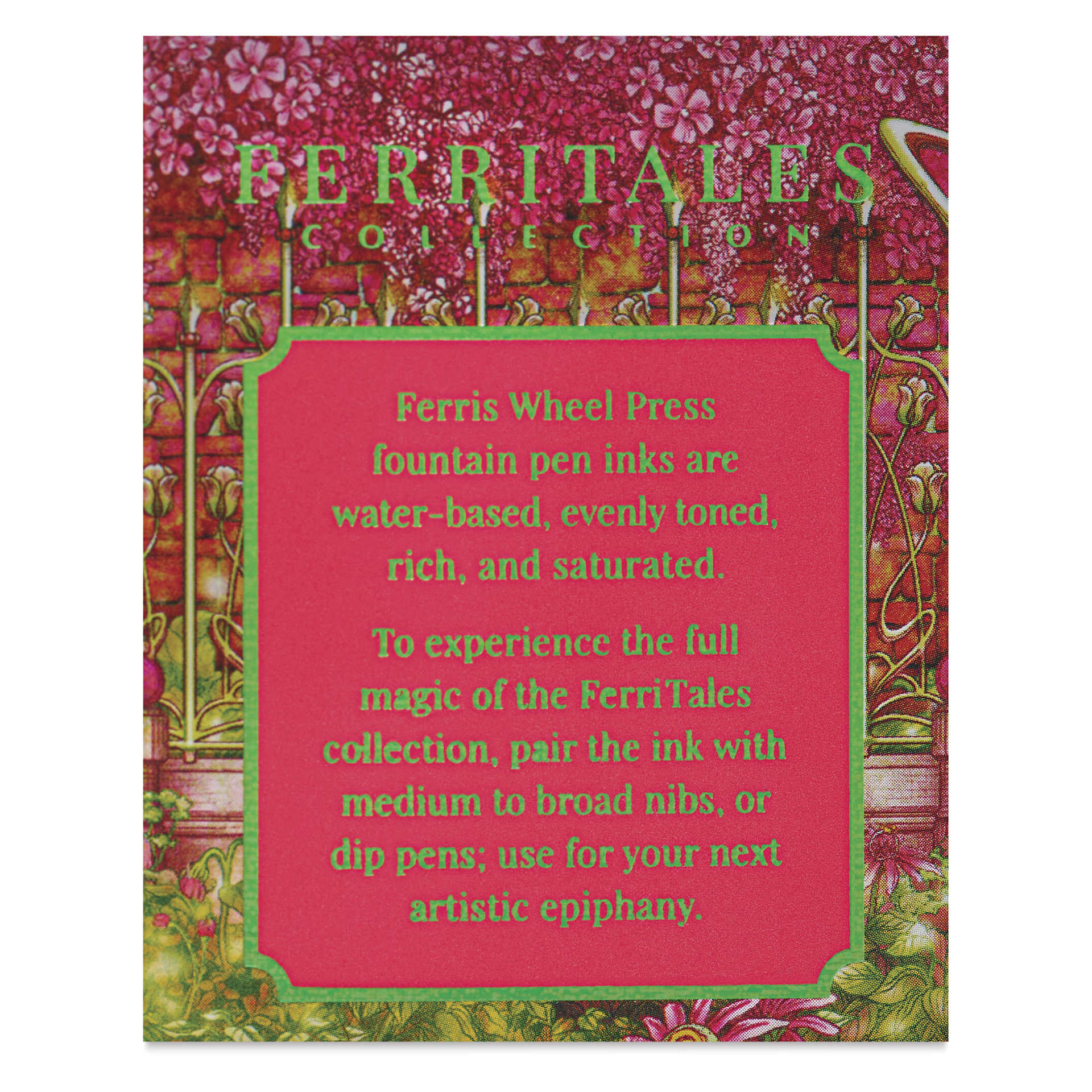 Ferris Wheel Press Ferritales Fountain Pen Ink - Bumbling Blossom, text in packaging describing the usage