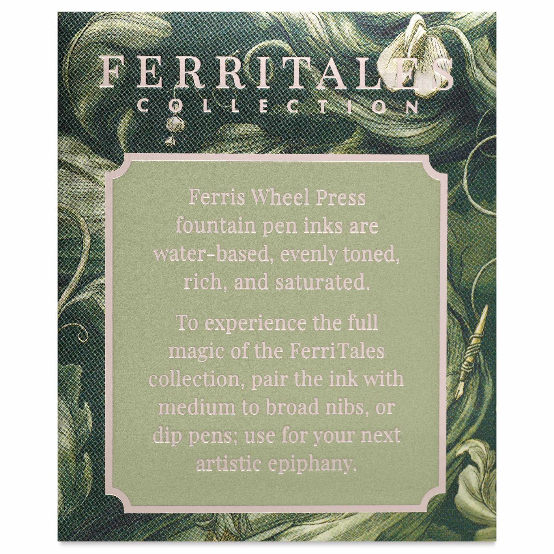 Ferris Wheel Press Ferritales Fountain Pen Ink - Brilliant Beanstalk, text in packaging describing the usage
