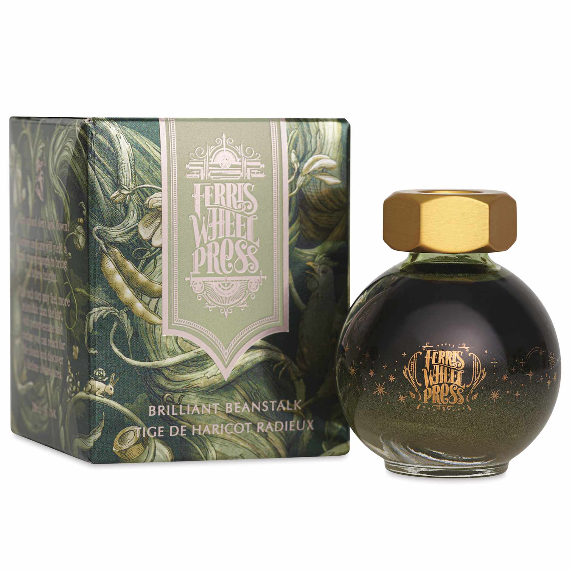 Ferris Wheel Press Ferritales Fountain Pen Ink - Brilliant Beanstalk, 20 ml, bottle and packaging