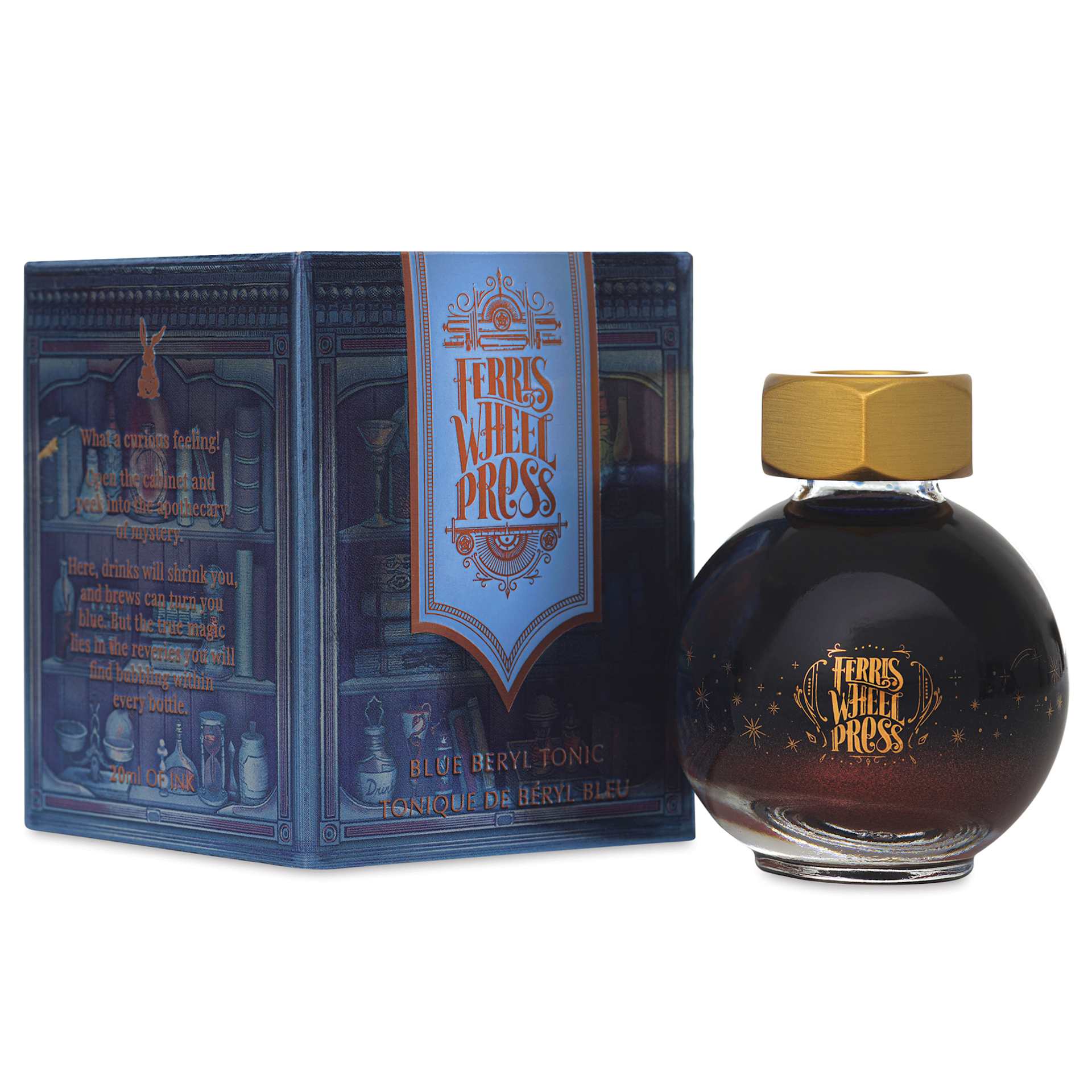 Ferris Wheel Press Ferritales Fountain Pen Ink - Blue Beryl Tonic, 20 ml, front and packaging