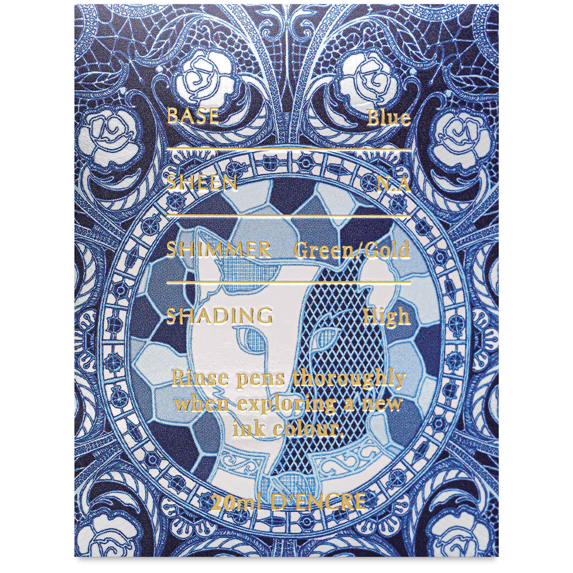 Ferris Wheel Press Ferritales Fountain Pen Ink - Valiant Blue, text in packaging describing the color