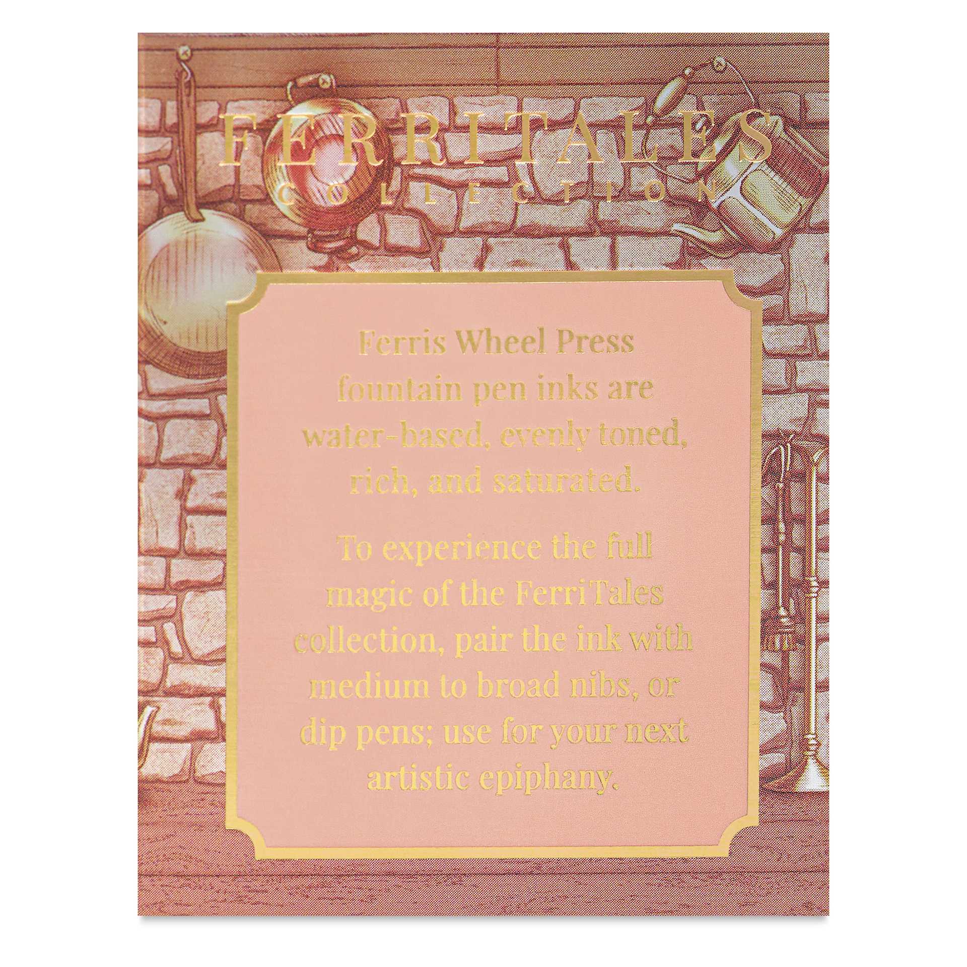 Ferris Wheel Press Ferritales Fountain Pen Ink - Oinking Embers, text in packaging describing the usage