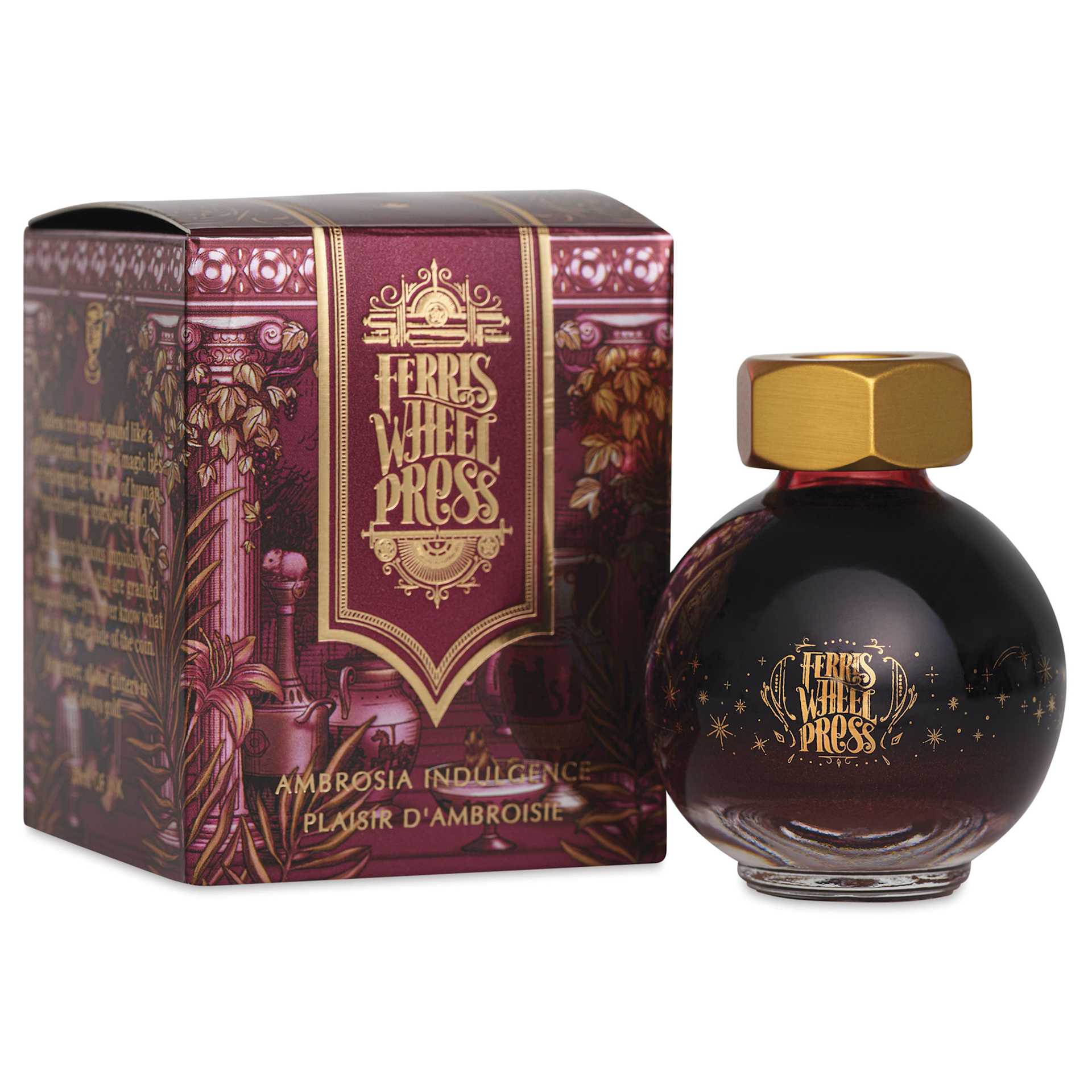 Ferris Wheel Press Ferritales Fountain Pen Ink - Ambrosia Indulgence, 20 ml, bottle and packaging