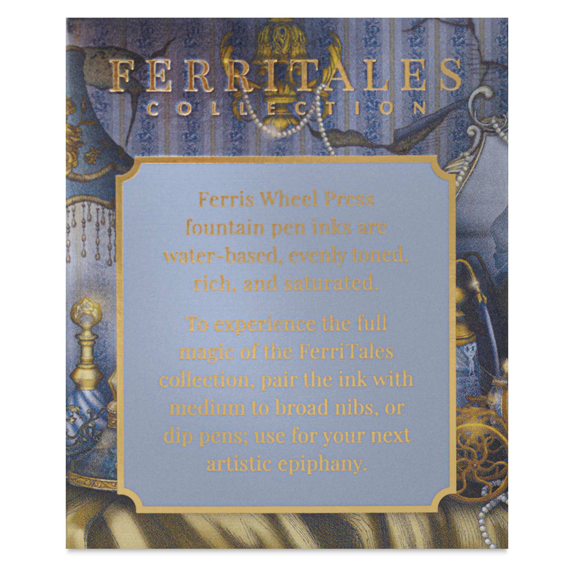 Ferris Wheel Press Ferritales Fountain Pen Ink - Glistening Glass, text in packaging describing the usage