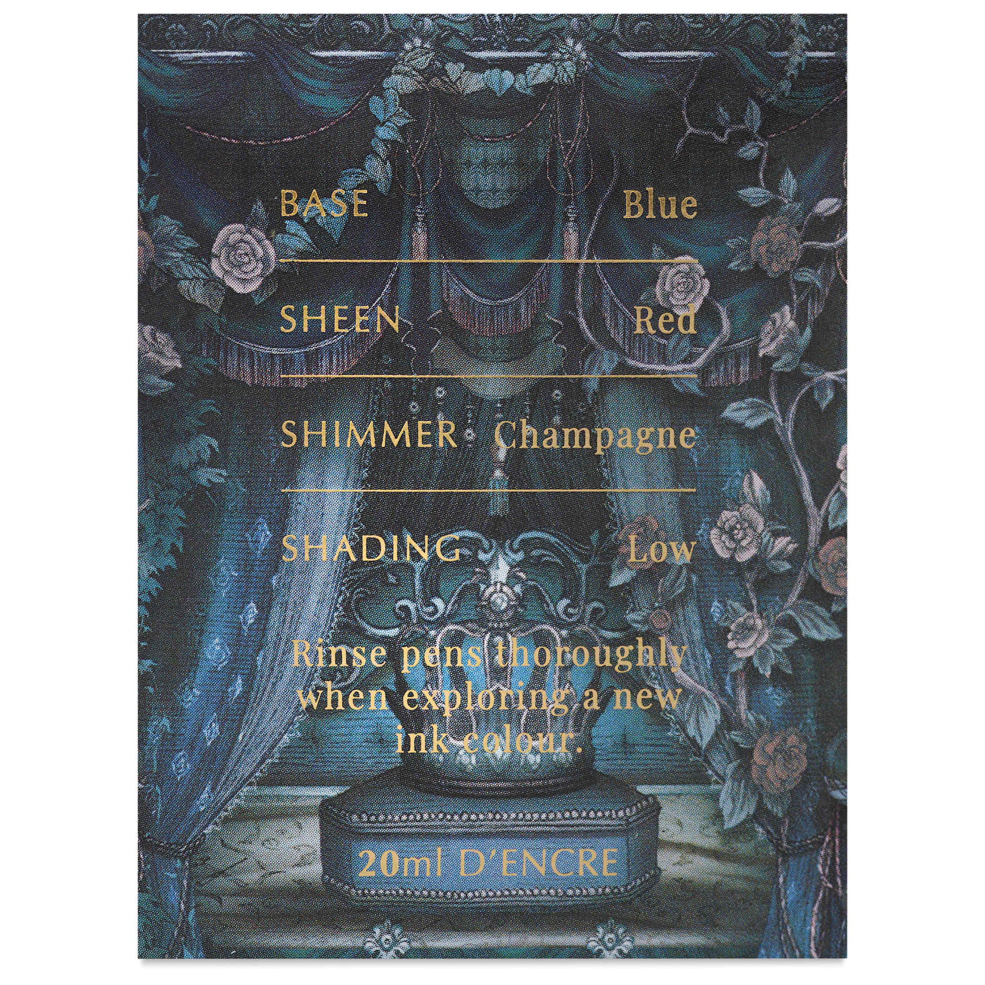 Ferris Wheel Press Ferritales Fountain Pen Ink - Lapis Lullabies, text in packaging describing the color