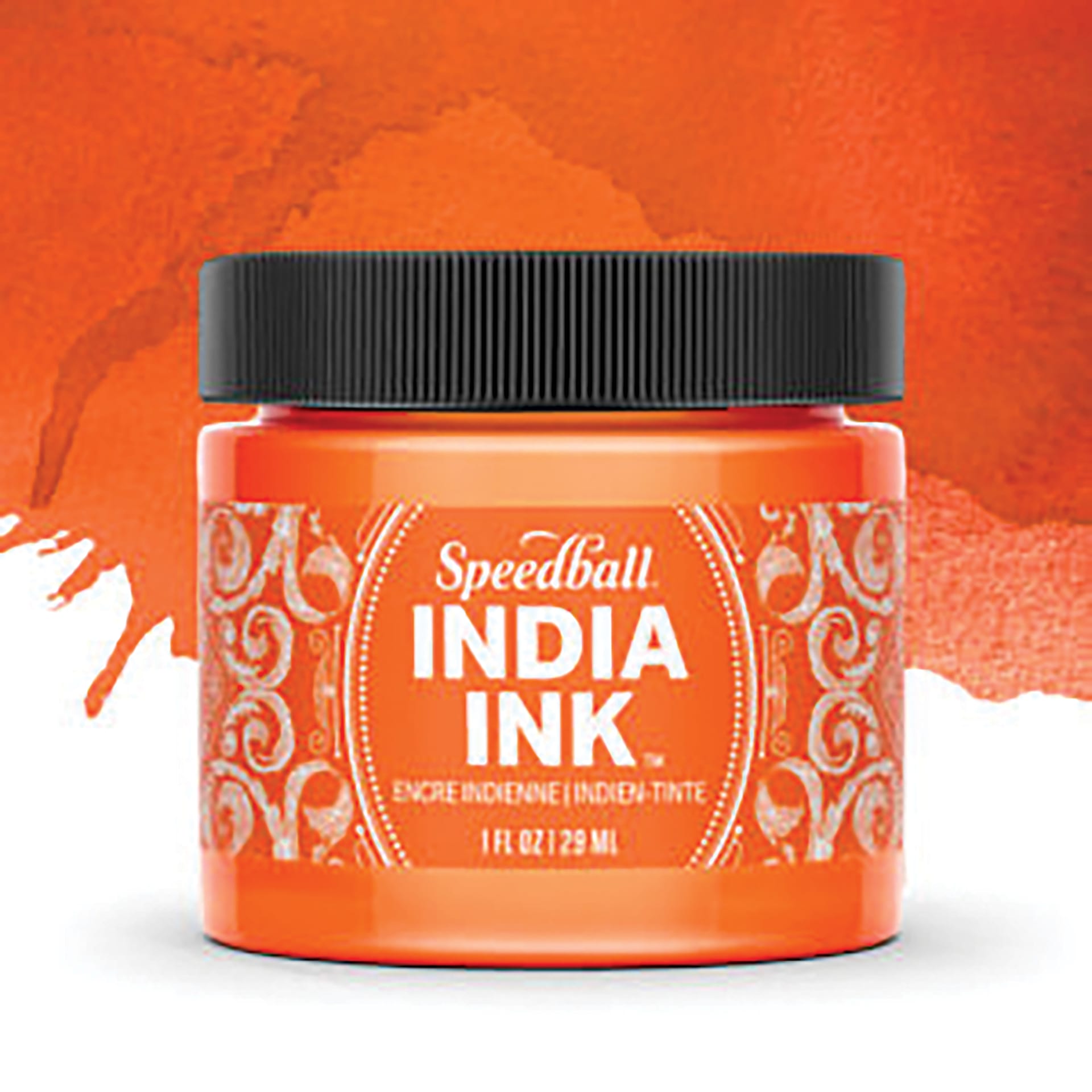 Speedball India Ink - Citrine, 1 oz, jar with swatch