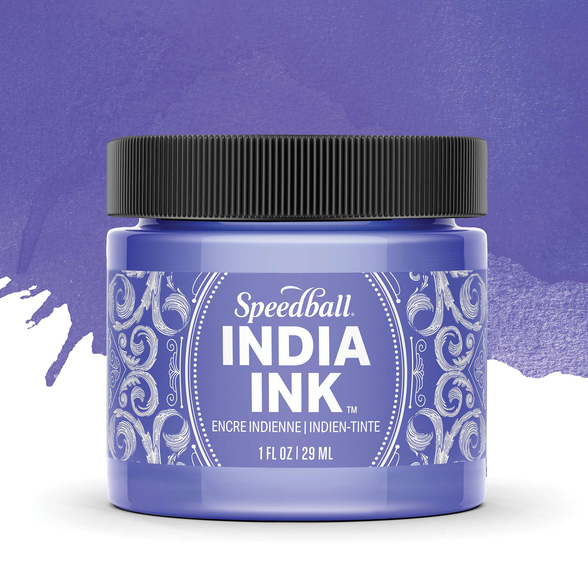 Speedball India Ink - Amethyst, 1 oz, jar with swatch