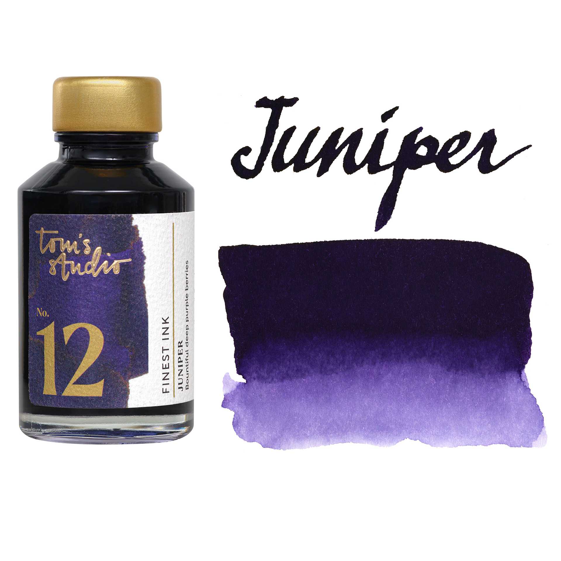 Tom's Studio Fountain Pen Ink - 50 ml, Juniper, bottle with swatch