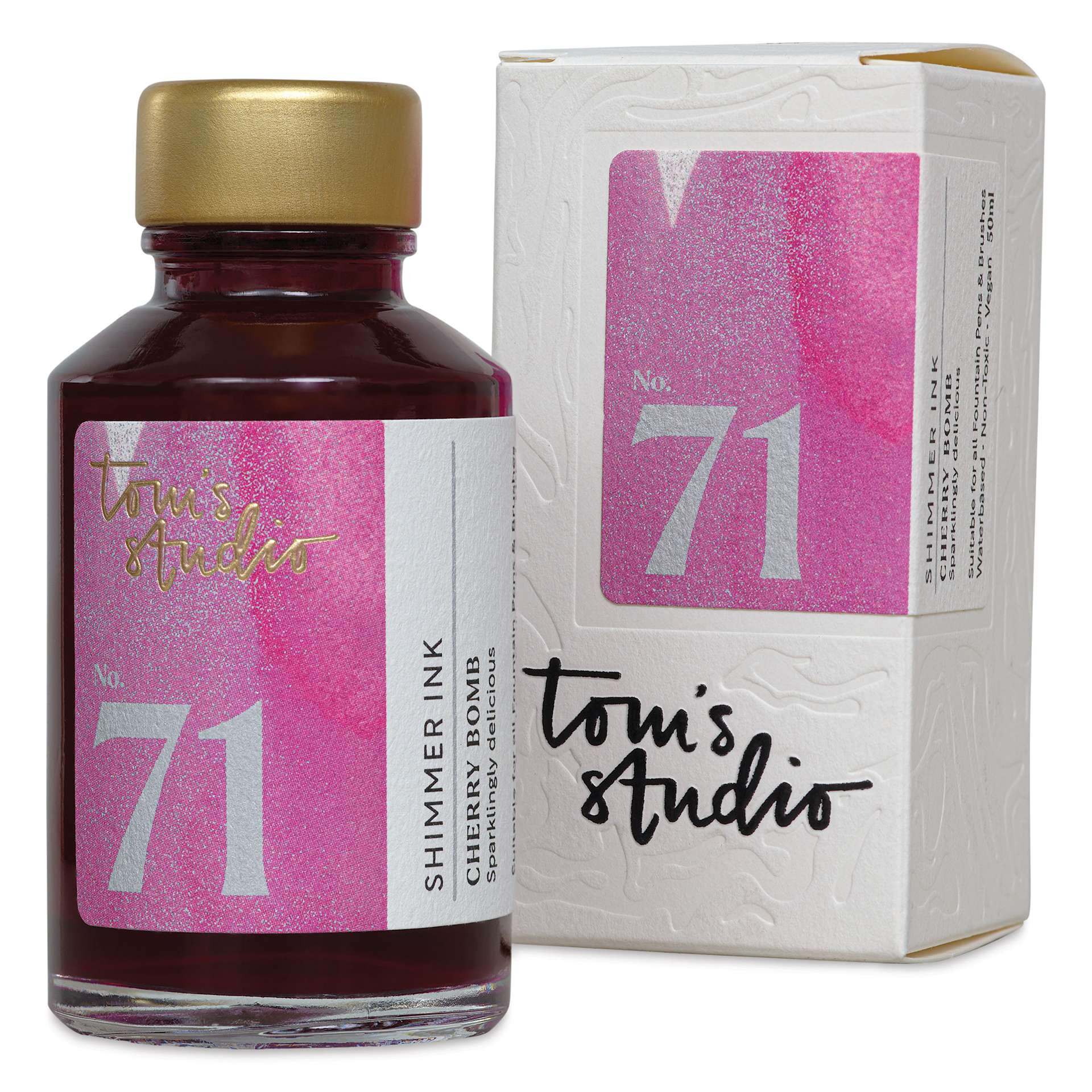 Tom's Studio Shimmer Fountain Pen Ink - Cherry Bomb, 50 ml, bottle with packaging