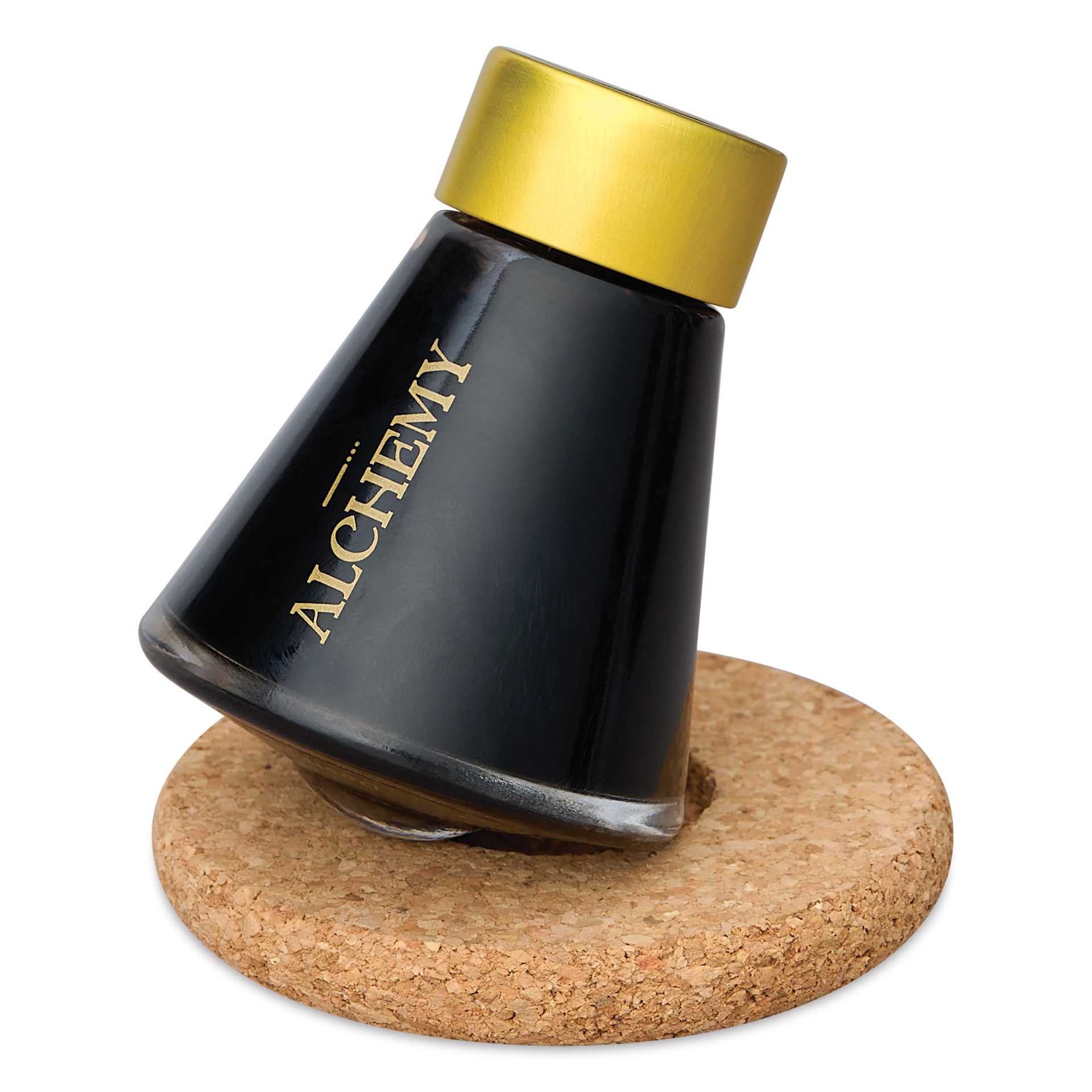Endless Alchemy Fountain Pen Ink - Molten Bronze, 45 ml bottle tilted on cork base