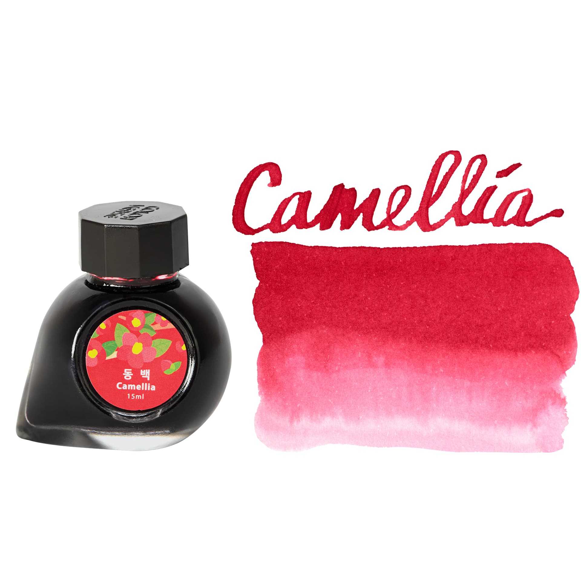 Colorverse Korea Special Fountain Pen Ink - 63 Camellia, swatch and jar