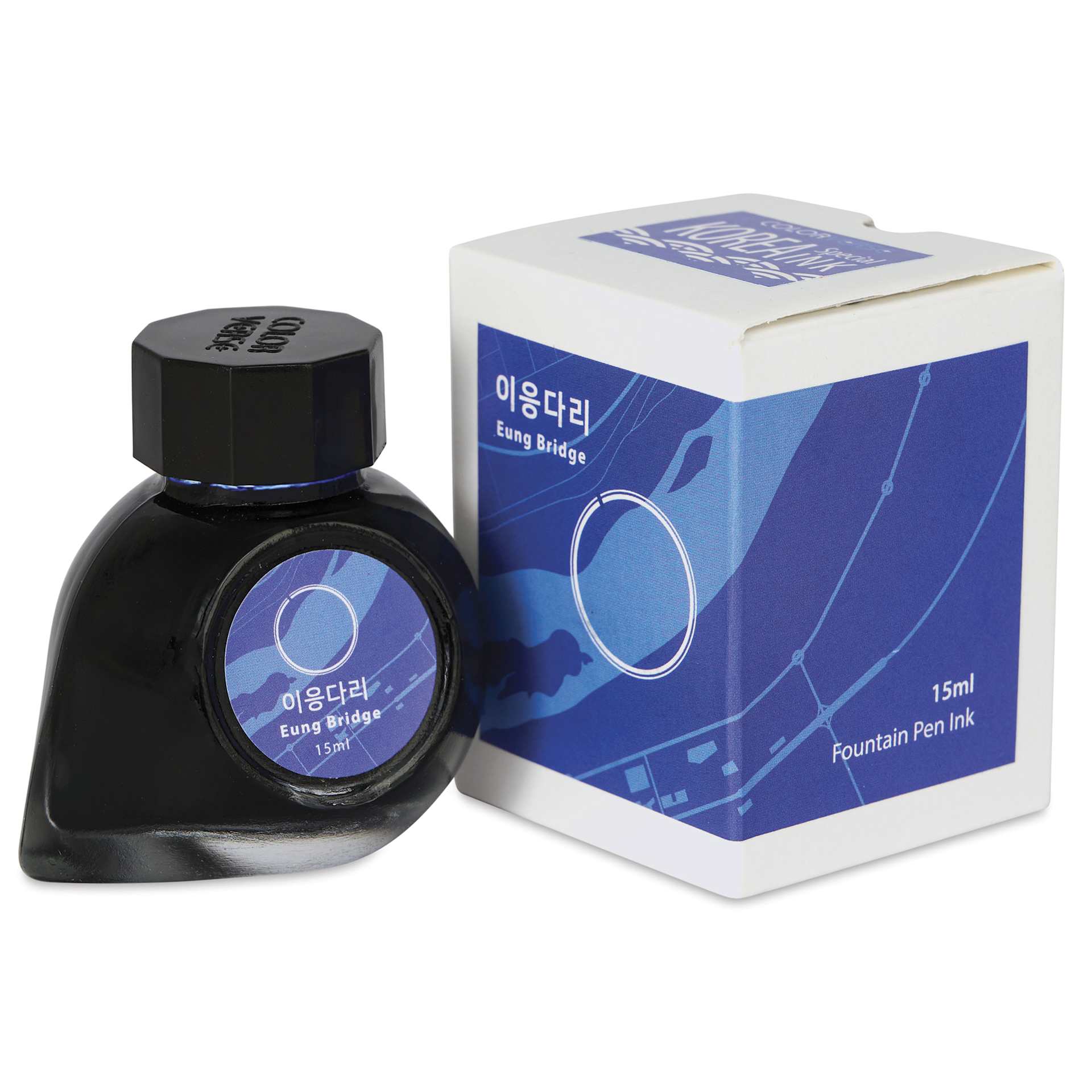 Colorverse Korea Special Fountain Pen Ink - 46 Eung Bridge, jar next to packaging box