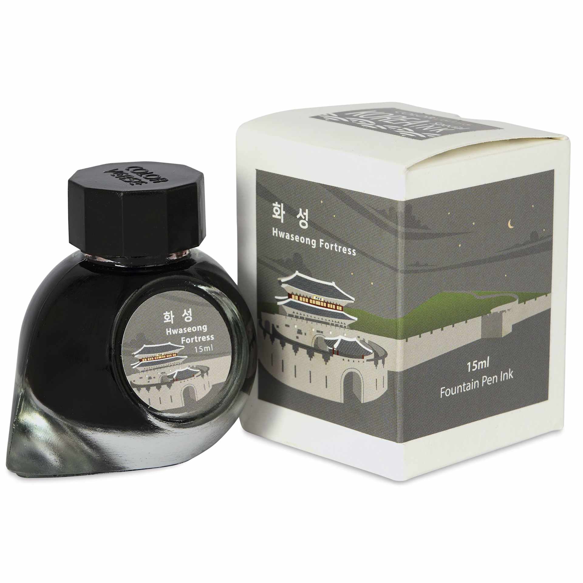 Colorverse Korea Special Fountain Pen Ink - 60 Hwaseong Fortress, jar next to packaging box