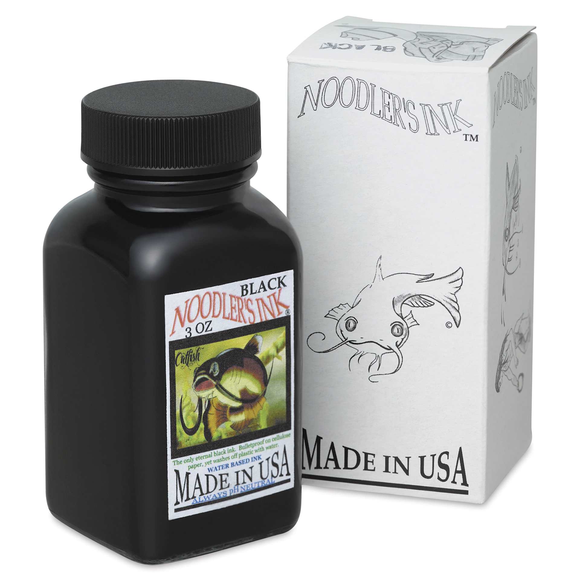 Noodler's Ink Fountain Pen Ink - Black, bottle next to packaging box