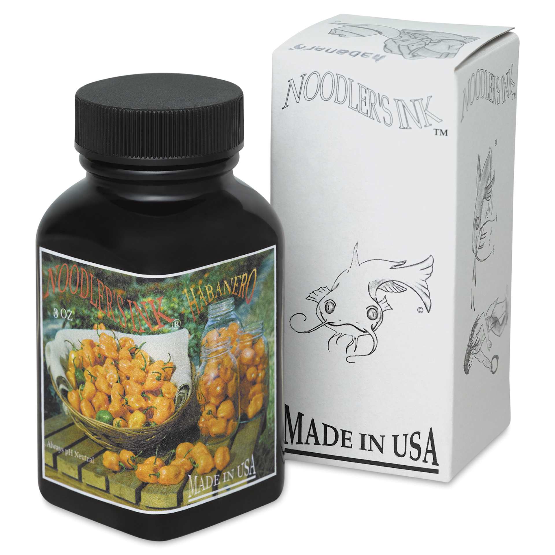 Noodler's Ink Fountain Pen Ink - Habanero, bottle next to packaging box