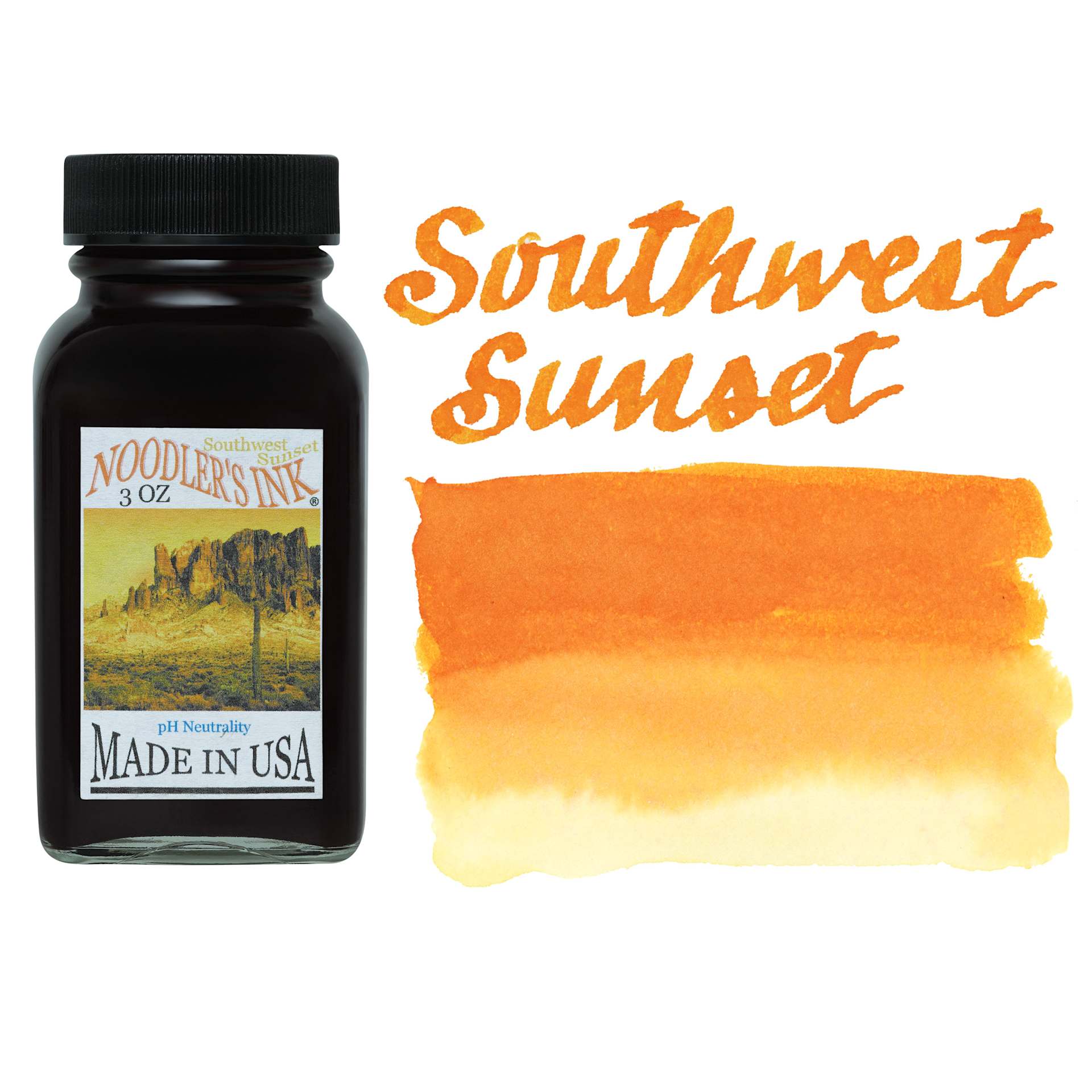 Noodler's Ink Fountain Pen Ink - Southwest Sunset, swatch and bottle
