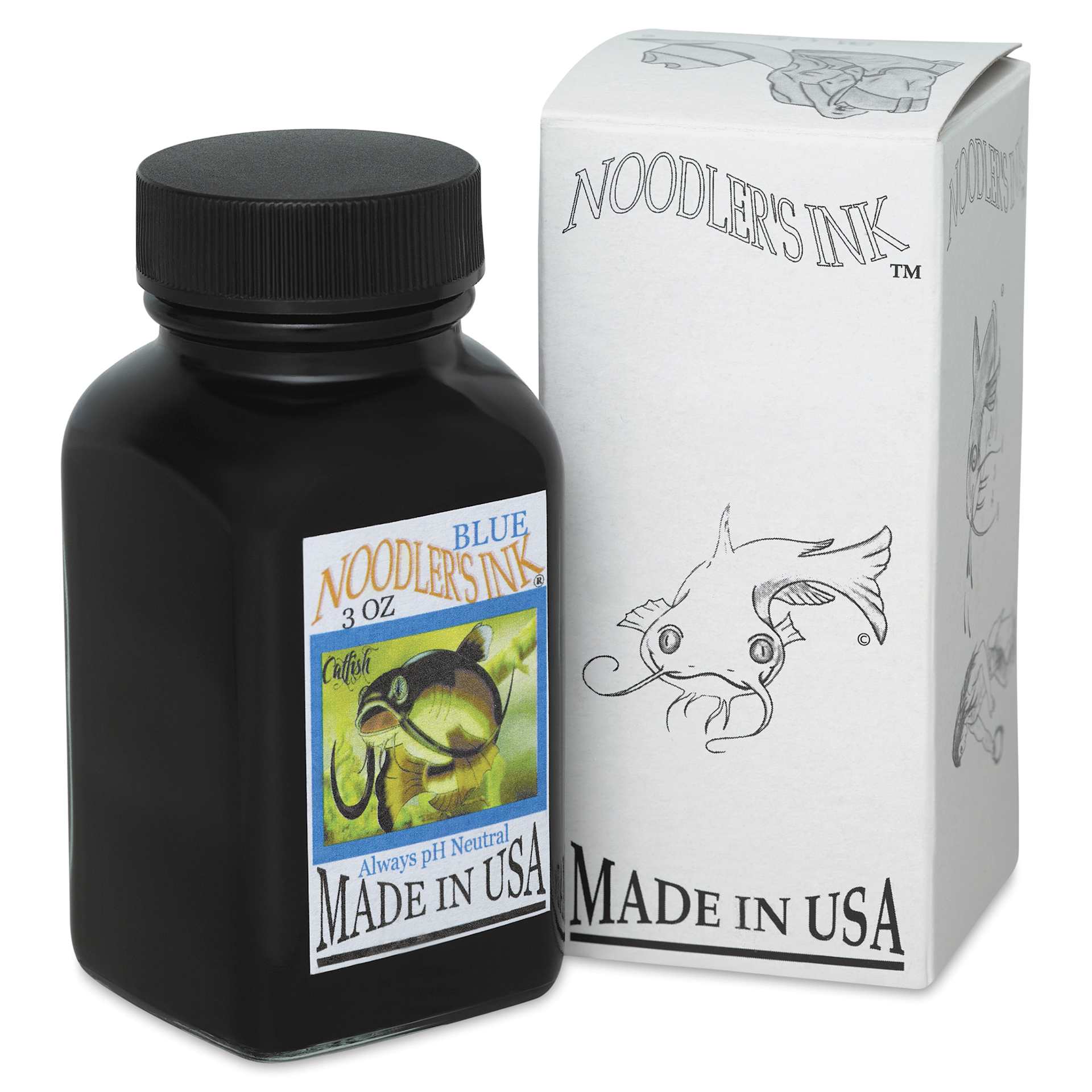Noodler's Ink Fountain Pen Ink - Blue, bottle next to packaging box