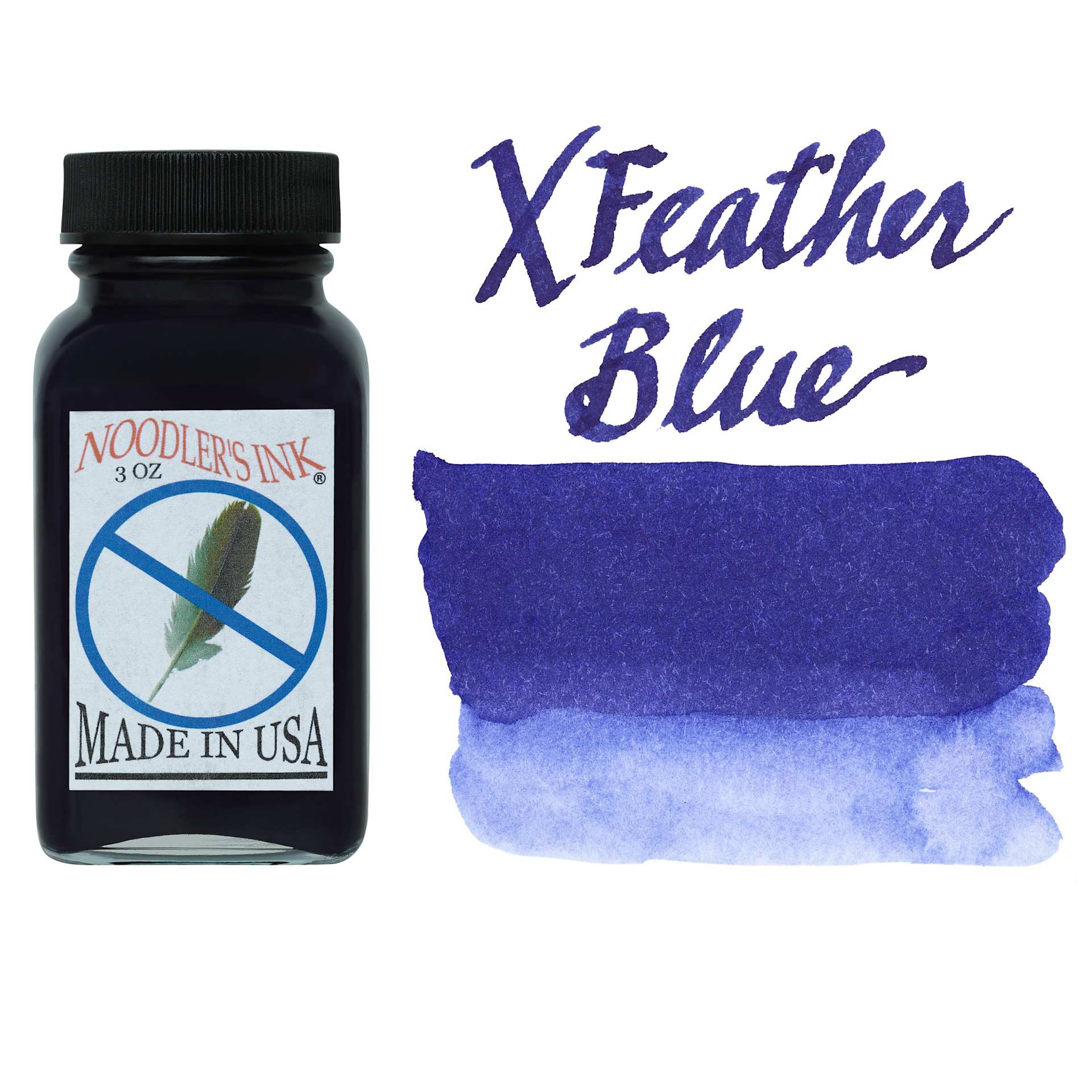 Noodler's Ink Fountain Pen Ink - X-Feather Blue, bottle and swatch