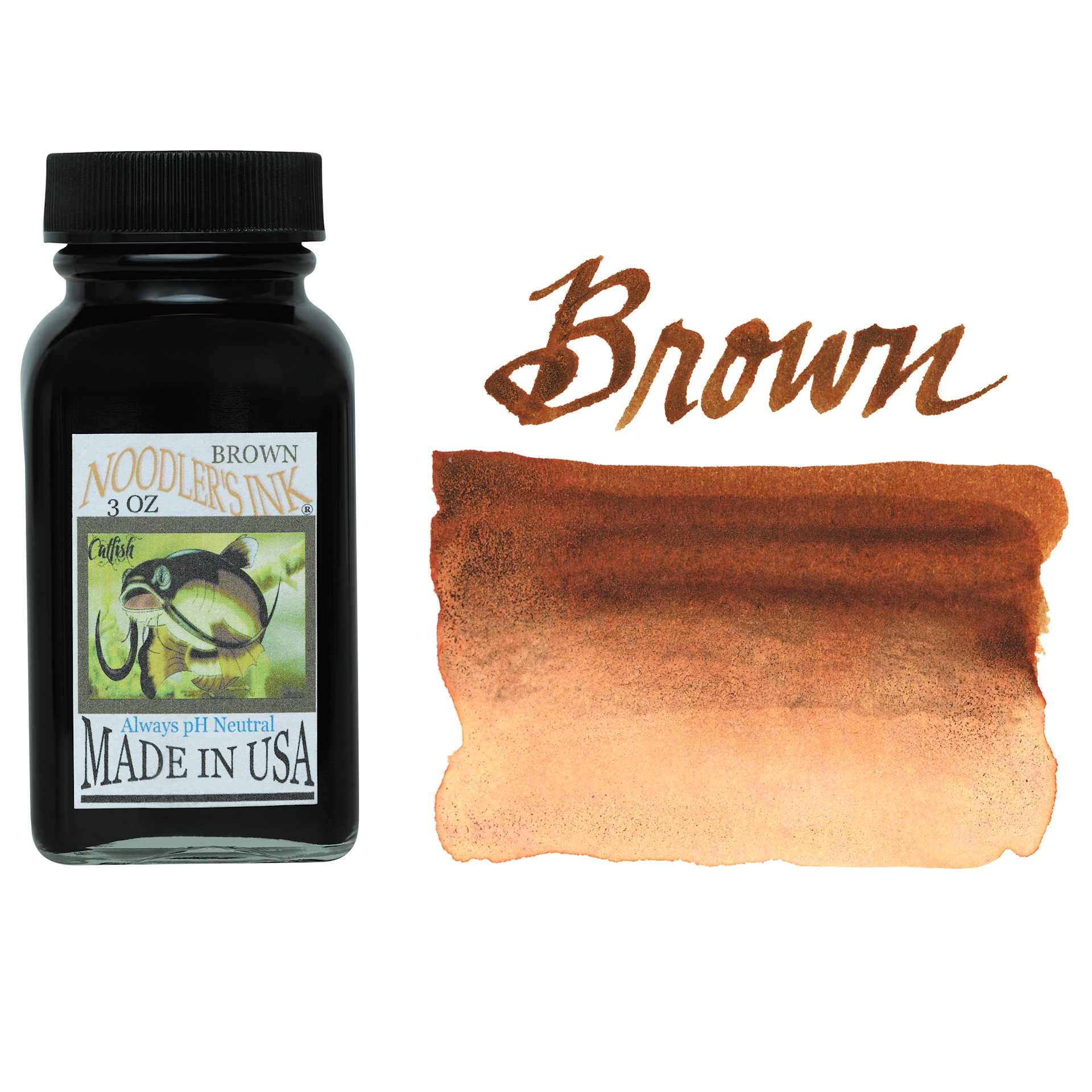 Noodler's Ink Fountain Pen Ink - #41 Brown, swatch and bottle