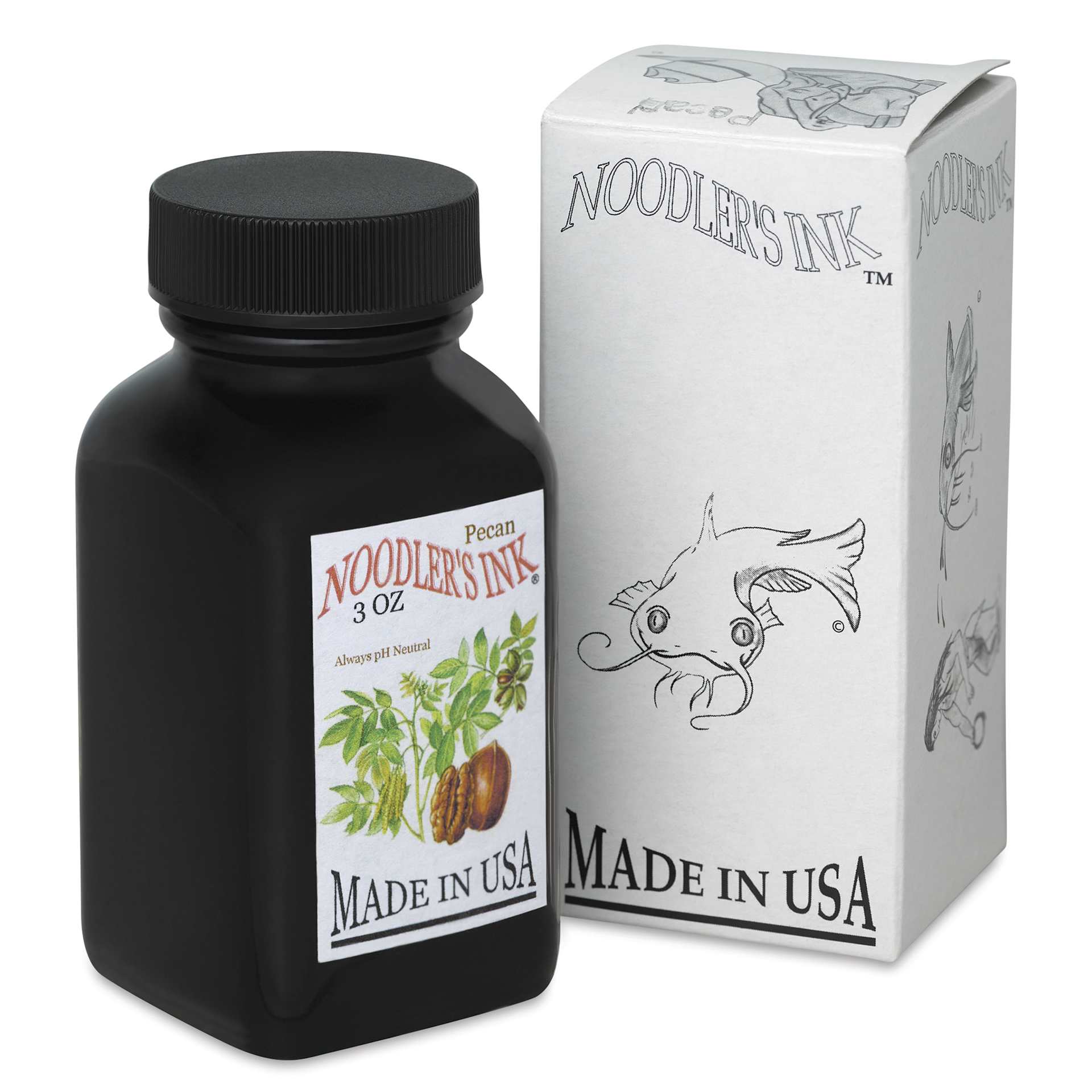 Noodler's Ink Fountain Pen Ink - Pecan, bottle next to packaging box