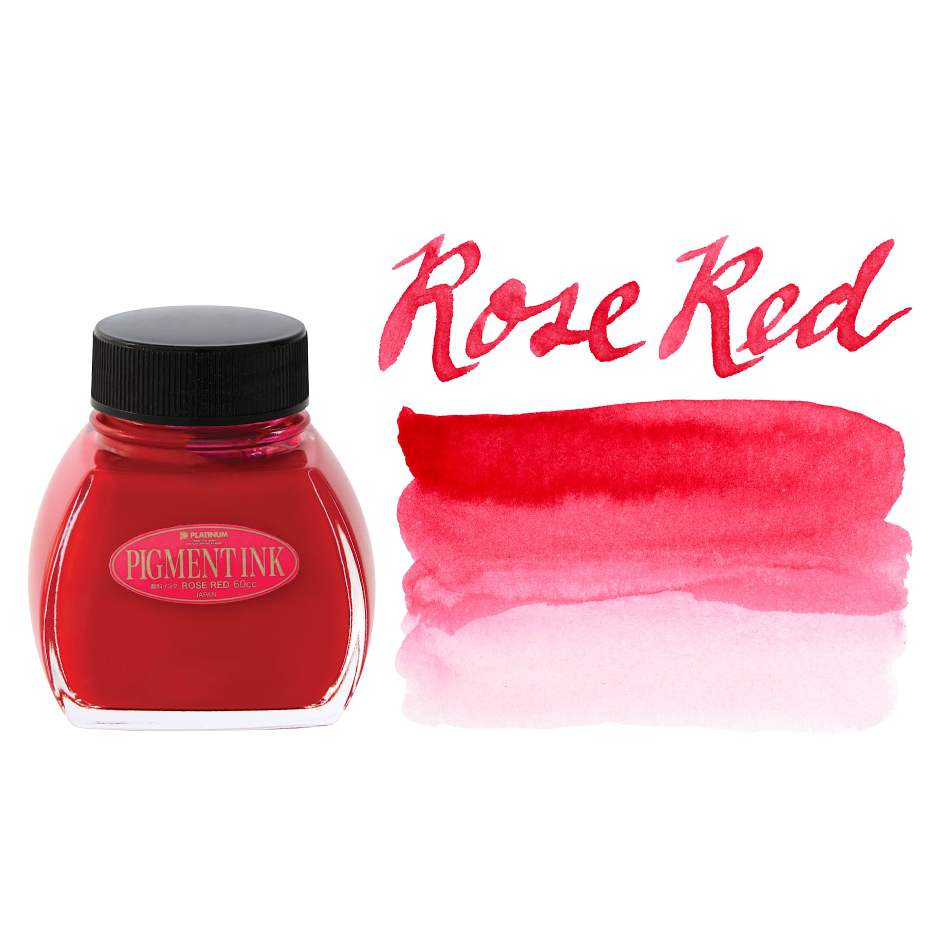 Platinum Pigment Ink - Rose Red, 60 ml, bottle with swatch