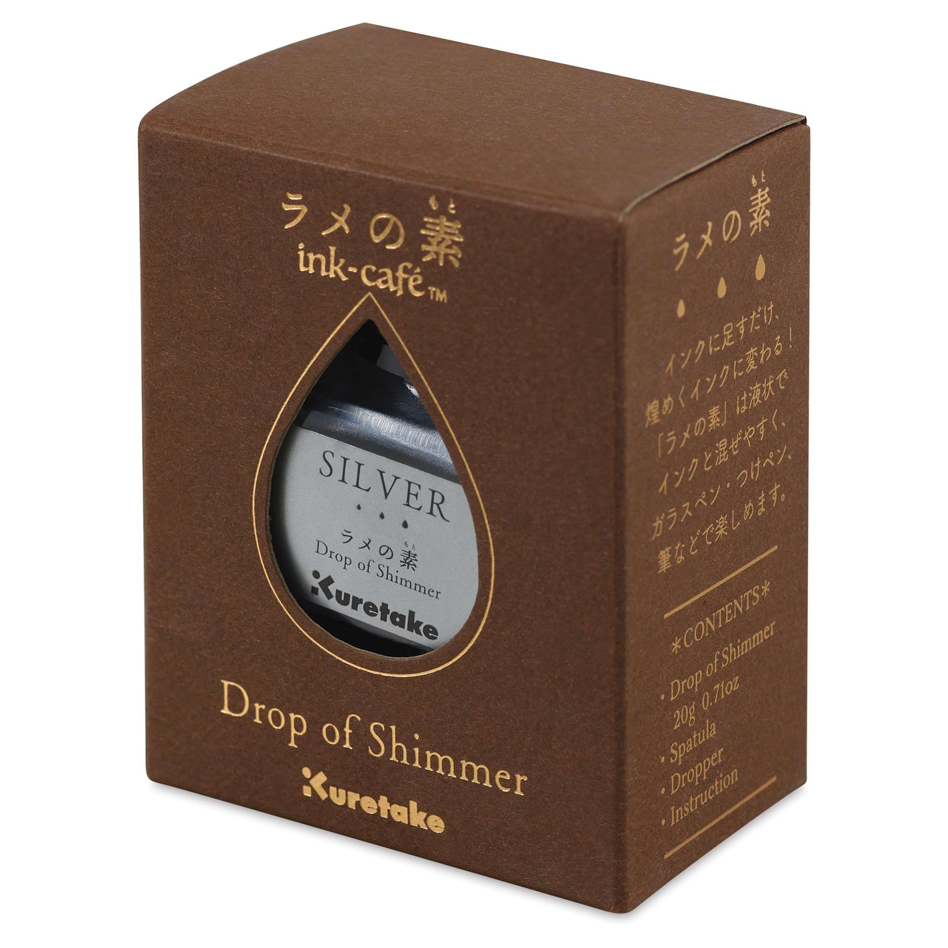 Kuretake Ink-Café Drop of Shimmer Ink Additive - Silver, 20 ml, packaging
