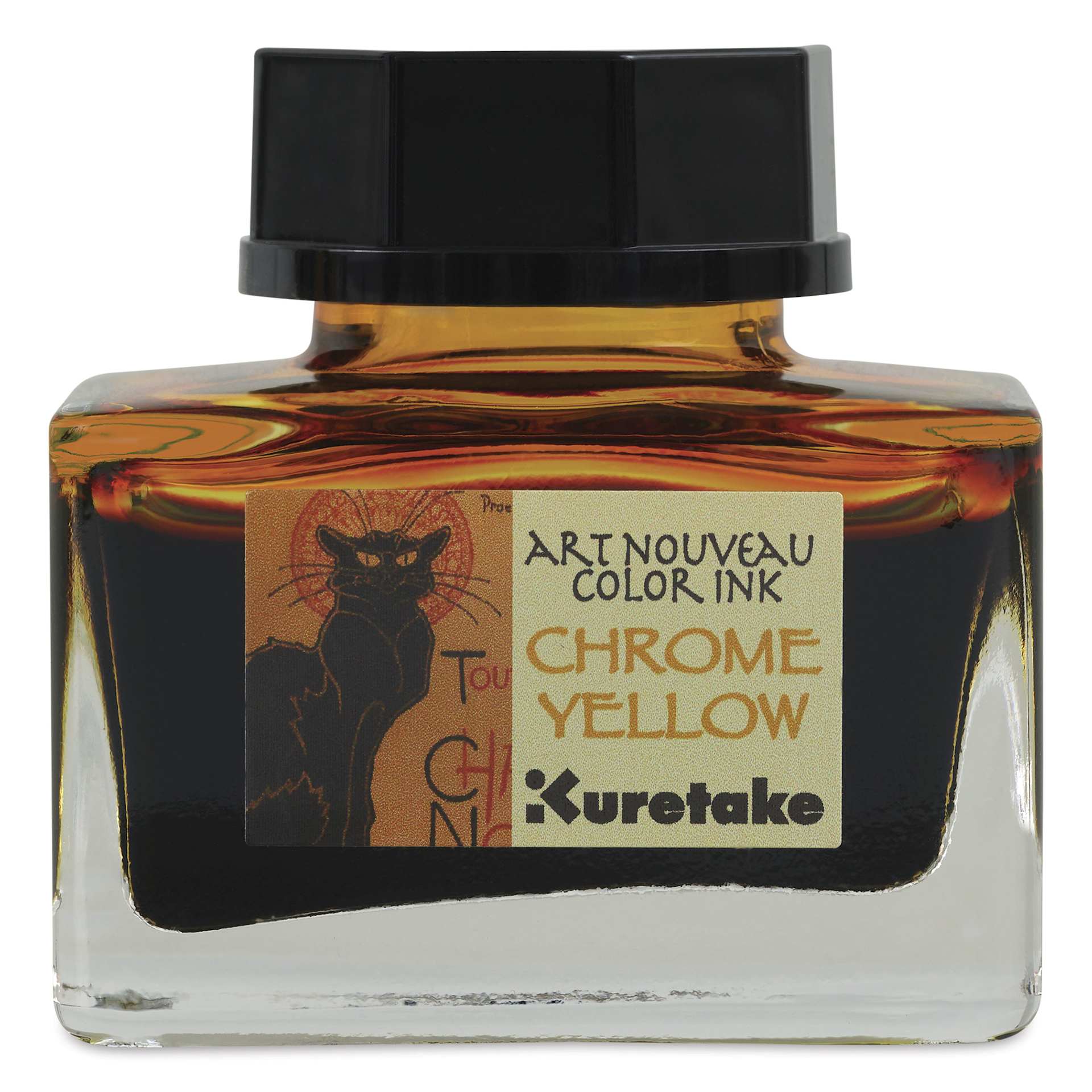 Kuretake Ink-Café Art Nouveau Ink - Chrome Yellow, 20 ml, front of bottle