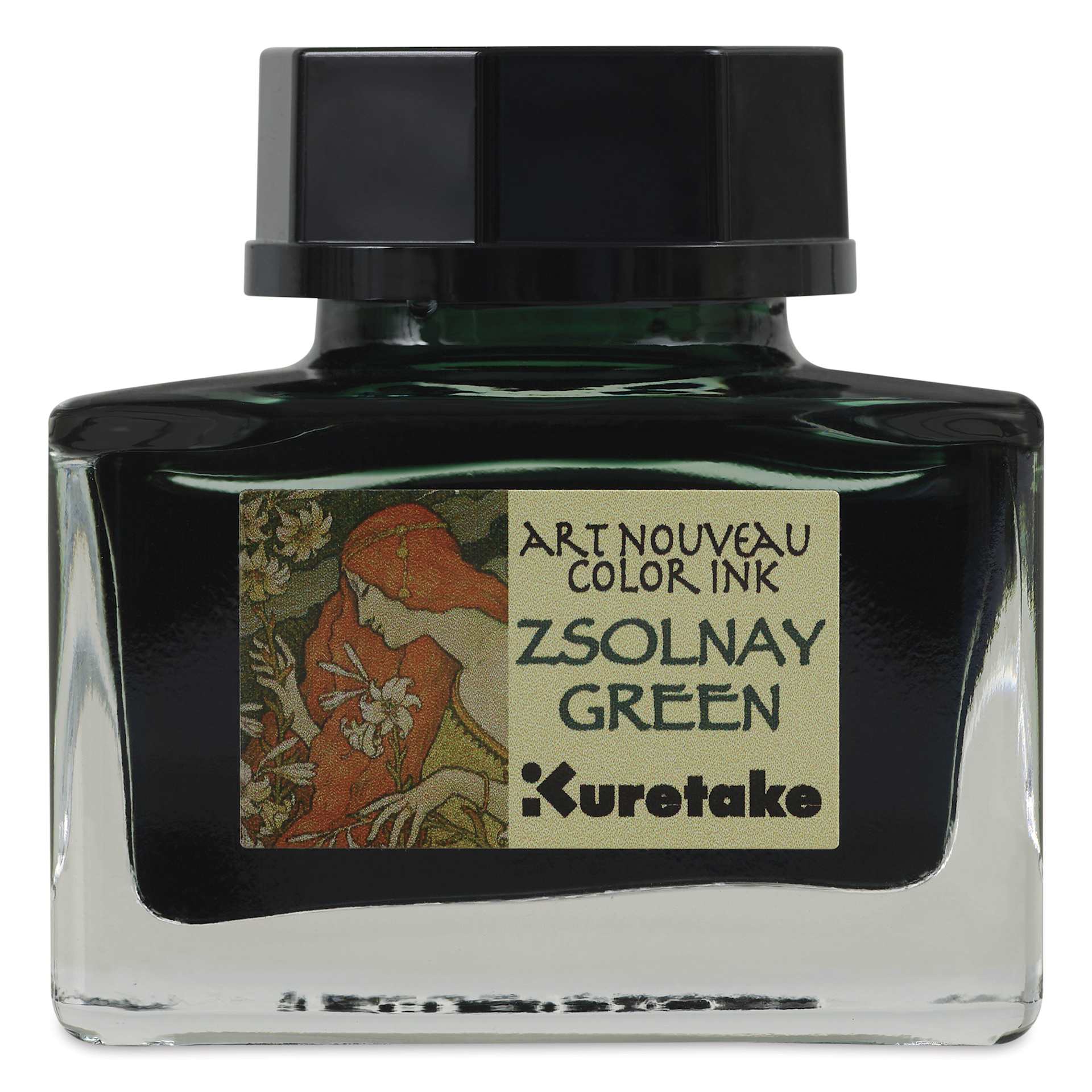 Kuretake Ink-Café Art Nouveau Ink - Zsolnay Green, 20 ml, bottle, front of bottle