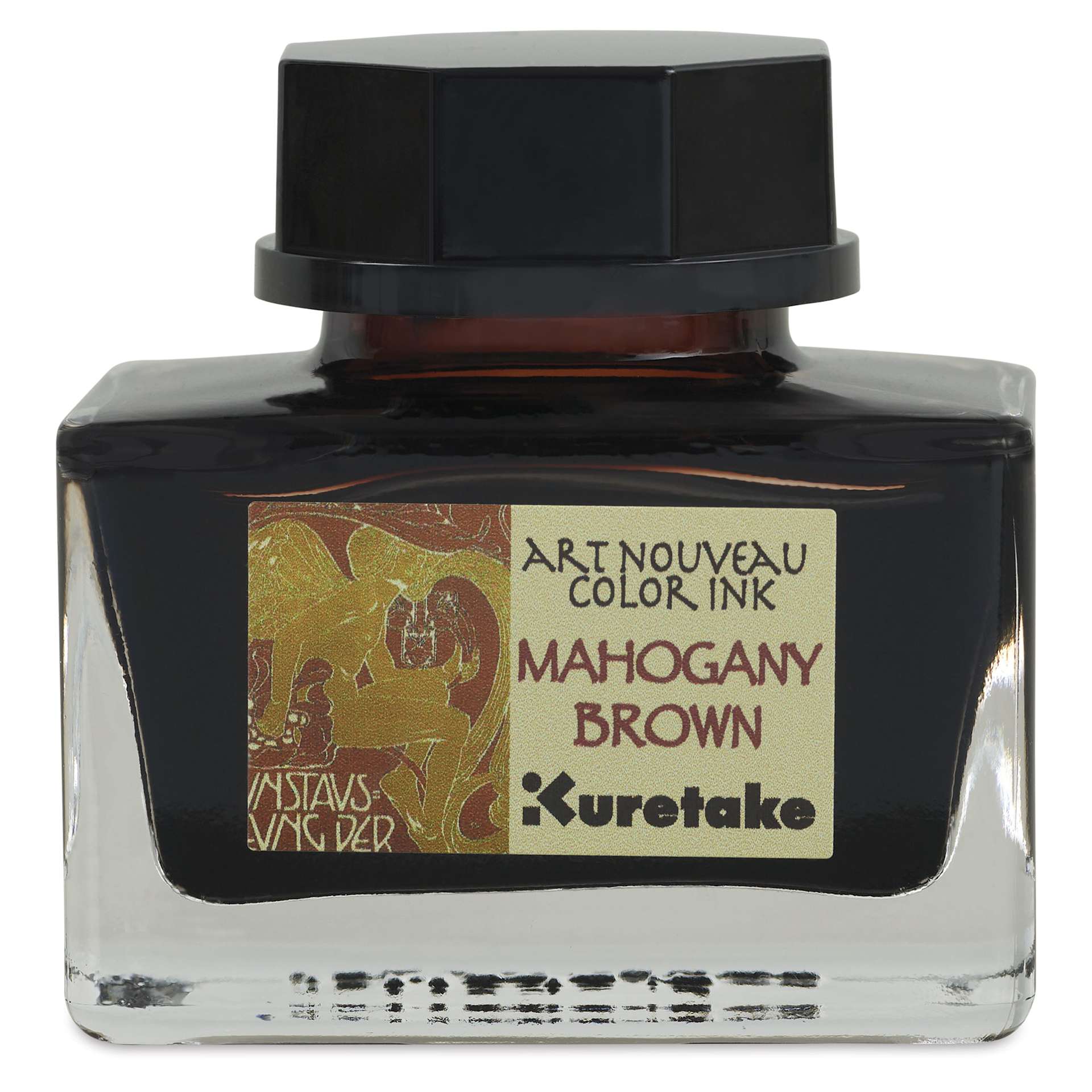 Kuretake Ink-Café Art Nouveau Ink - Mahogany Brown, 20 ml, front of bottle