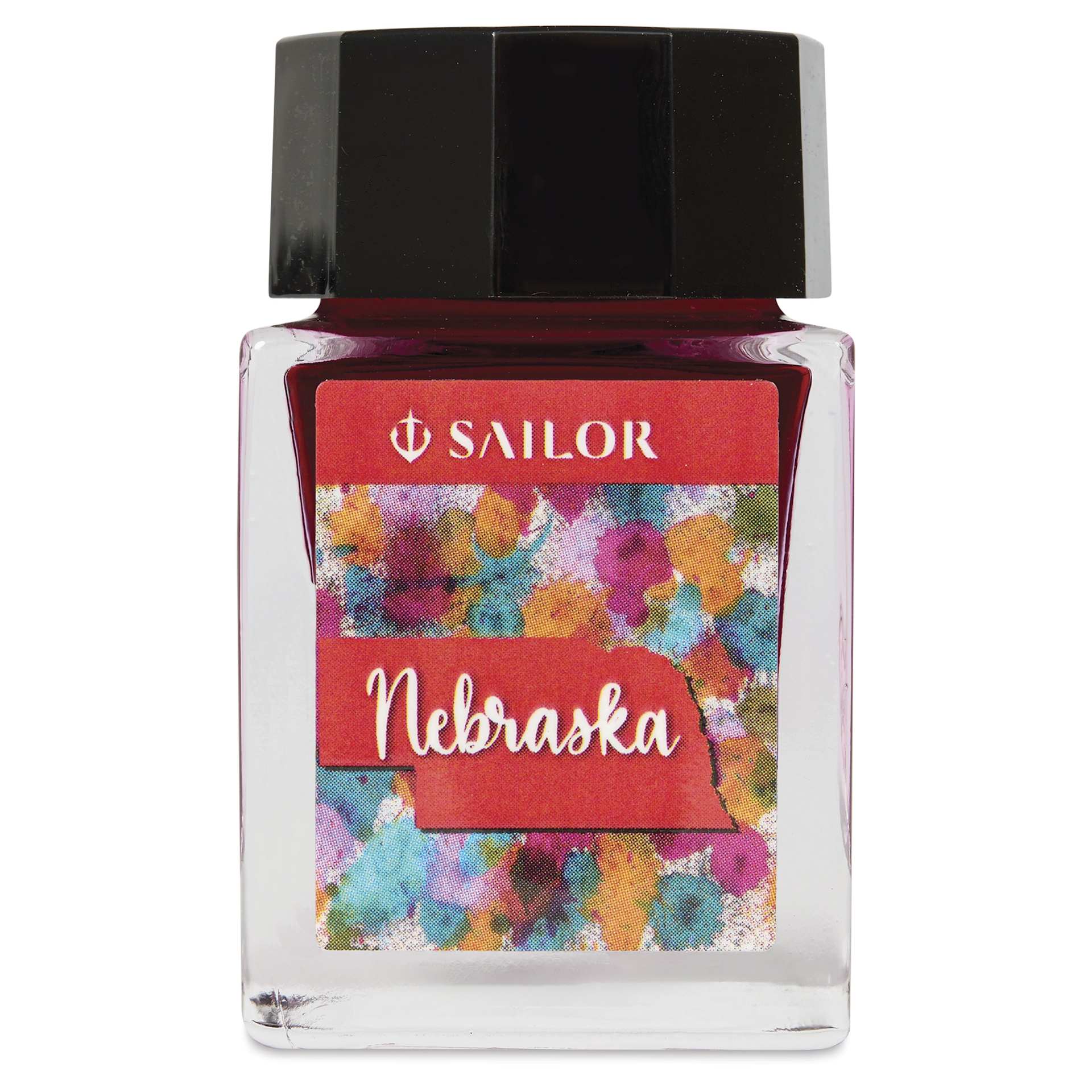 Sailor USA State Ink - Nebraska, Red, 20 ml, front of bottle