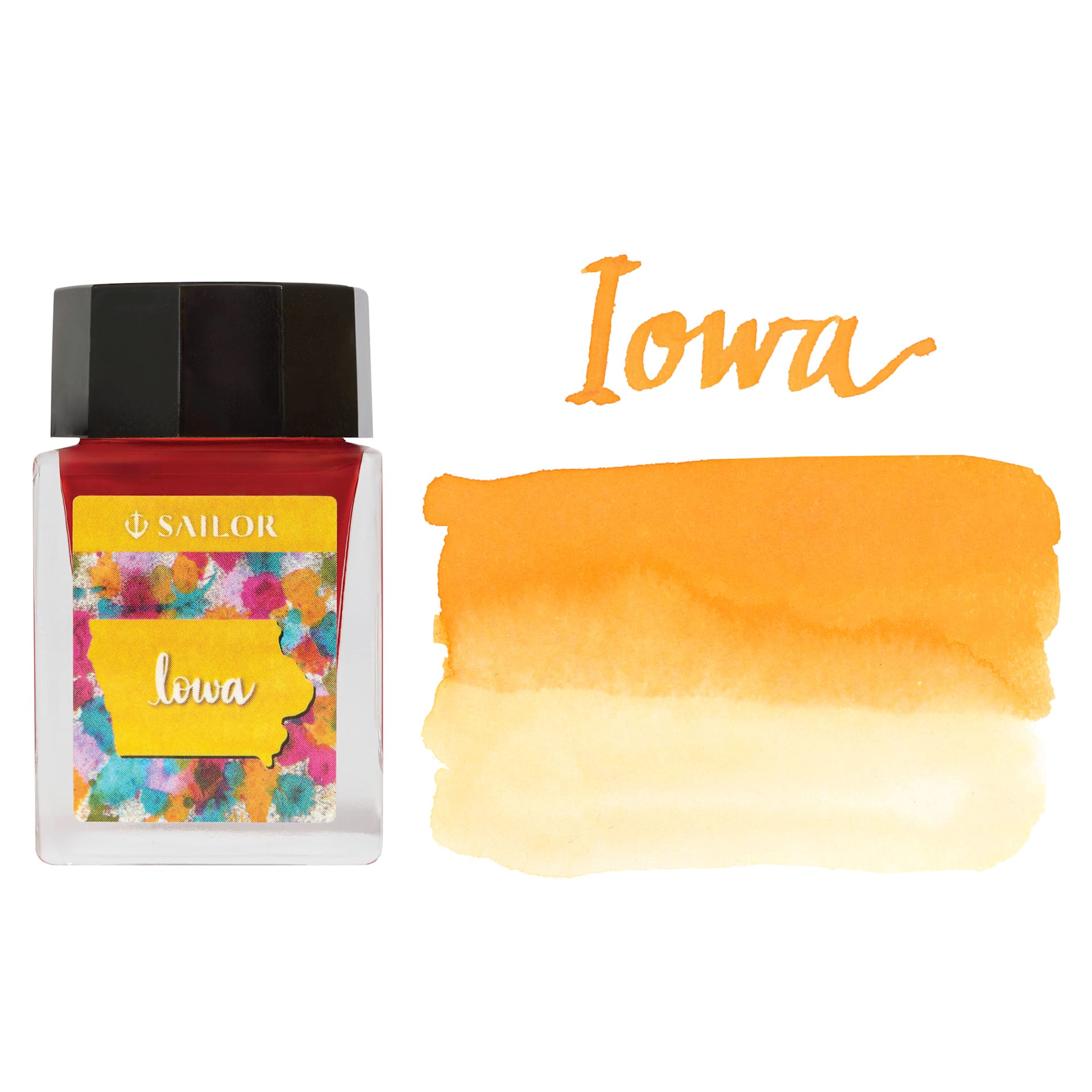 Sailor USA State Ink - Iowa, Bright Yellow, 20 ml, swatch and marker