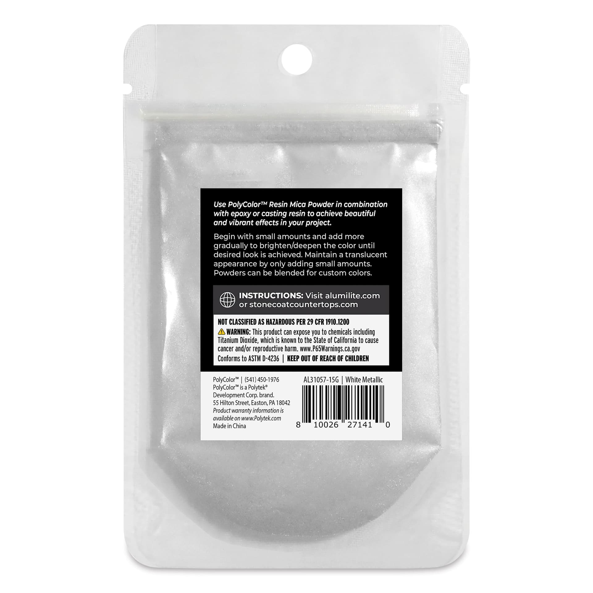 Back of PolyColor Resin Pigment Powder - White Metallic, 15 g