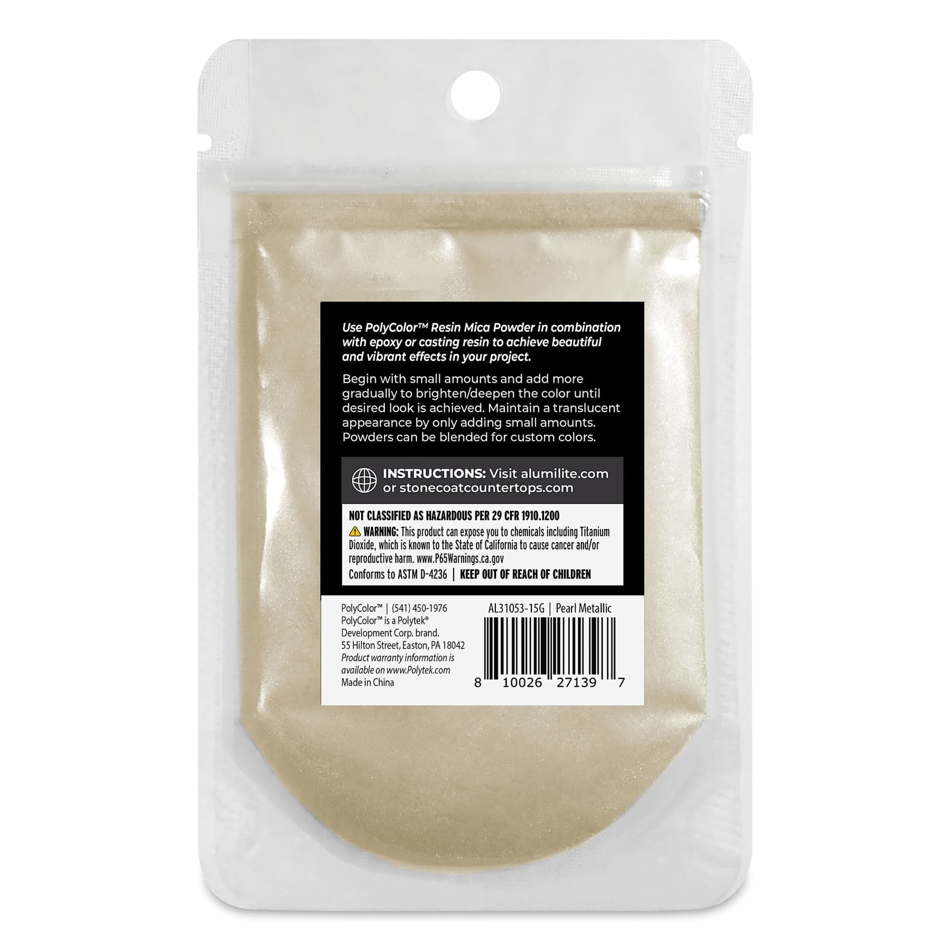 Back of PolyColor Resin Pigment Powder - Pearl Metallic, 15 g