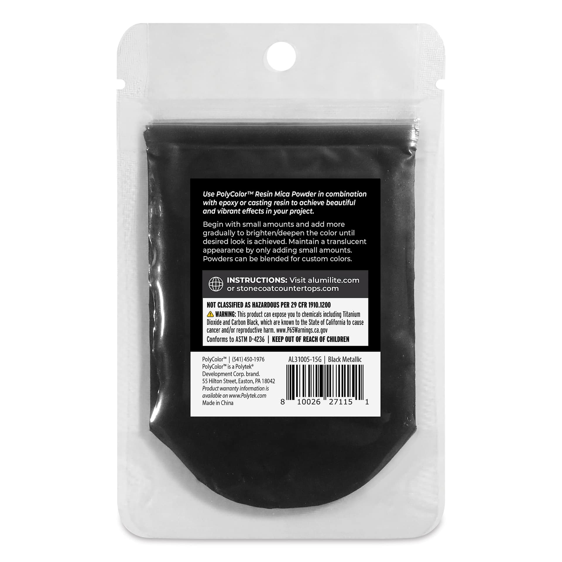 Back of PolyColor Resin Pigment Powder - Black Metallic, 15 g