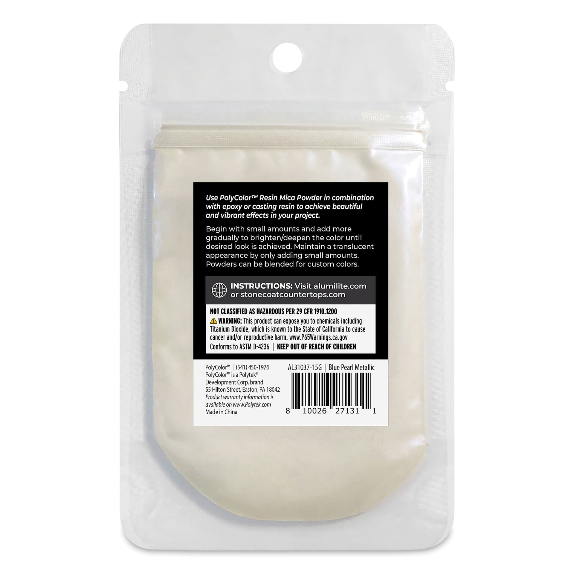 Back of PolyColor Resin Pigment Powder - Blue Pearl, 15 g